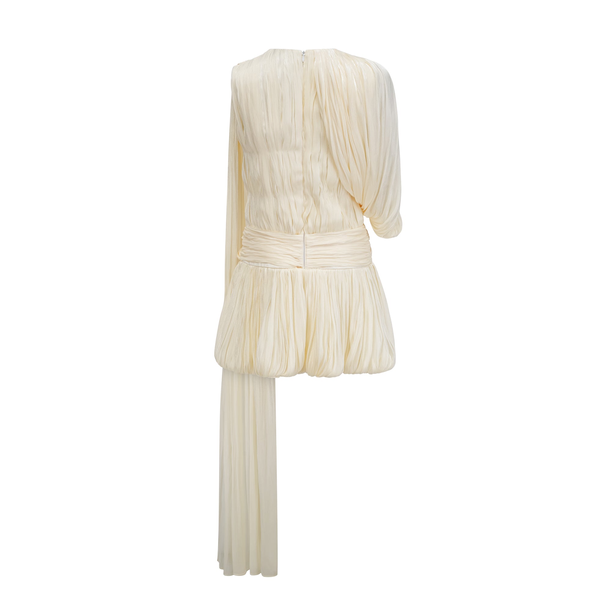 Draped Pleated Mini Dress with Ribbon Design Accent