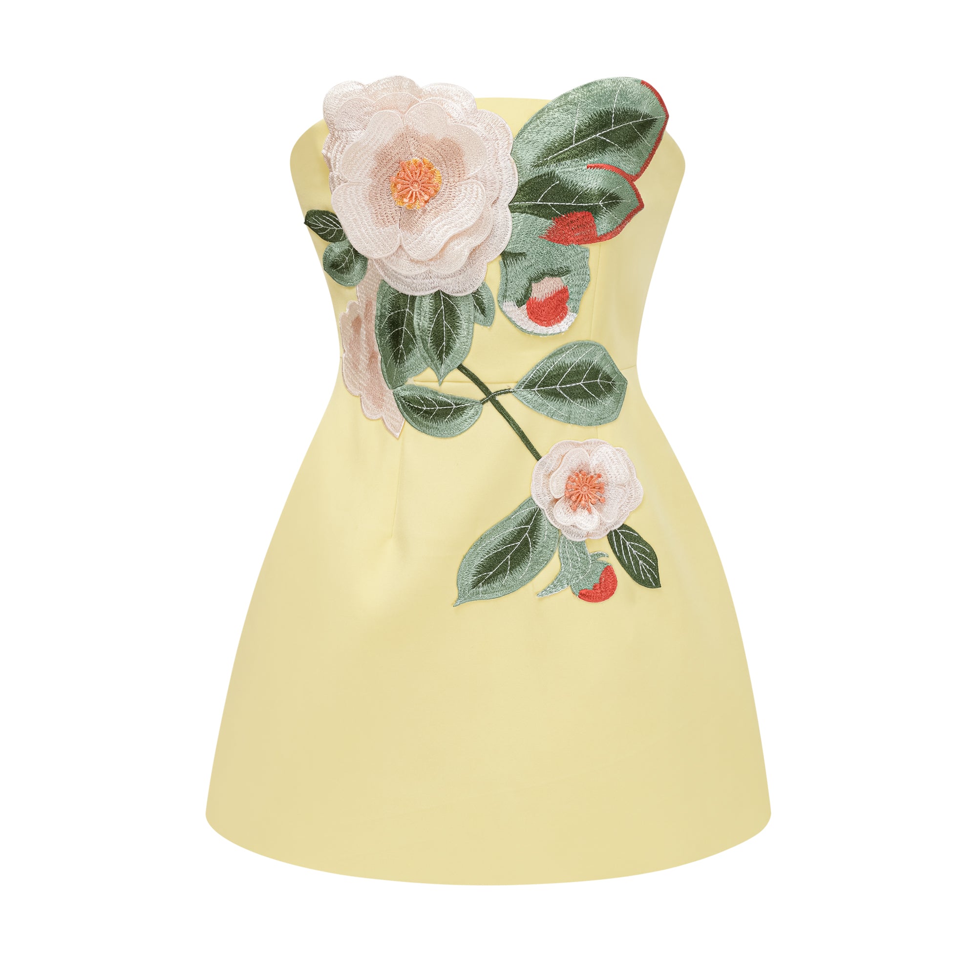 Beryndor Yellow Floral Embroidered Mini Dress