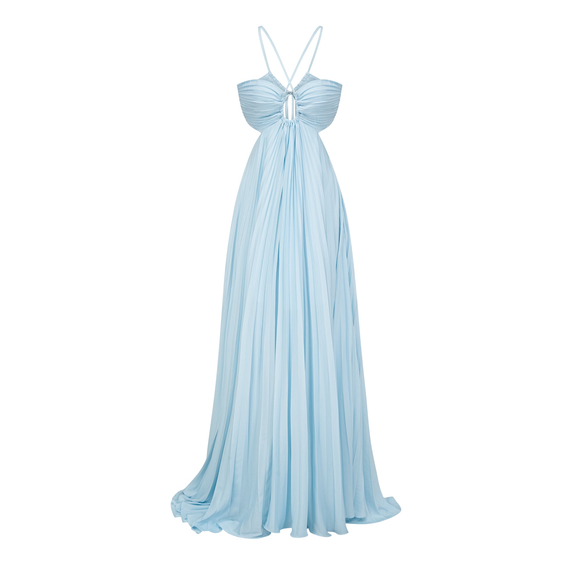 Joséphine Blue Pleated Maxi Dress with Cutout Detail