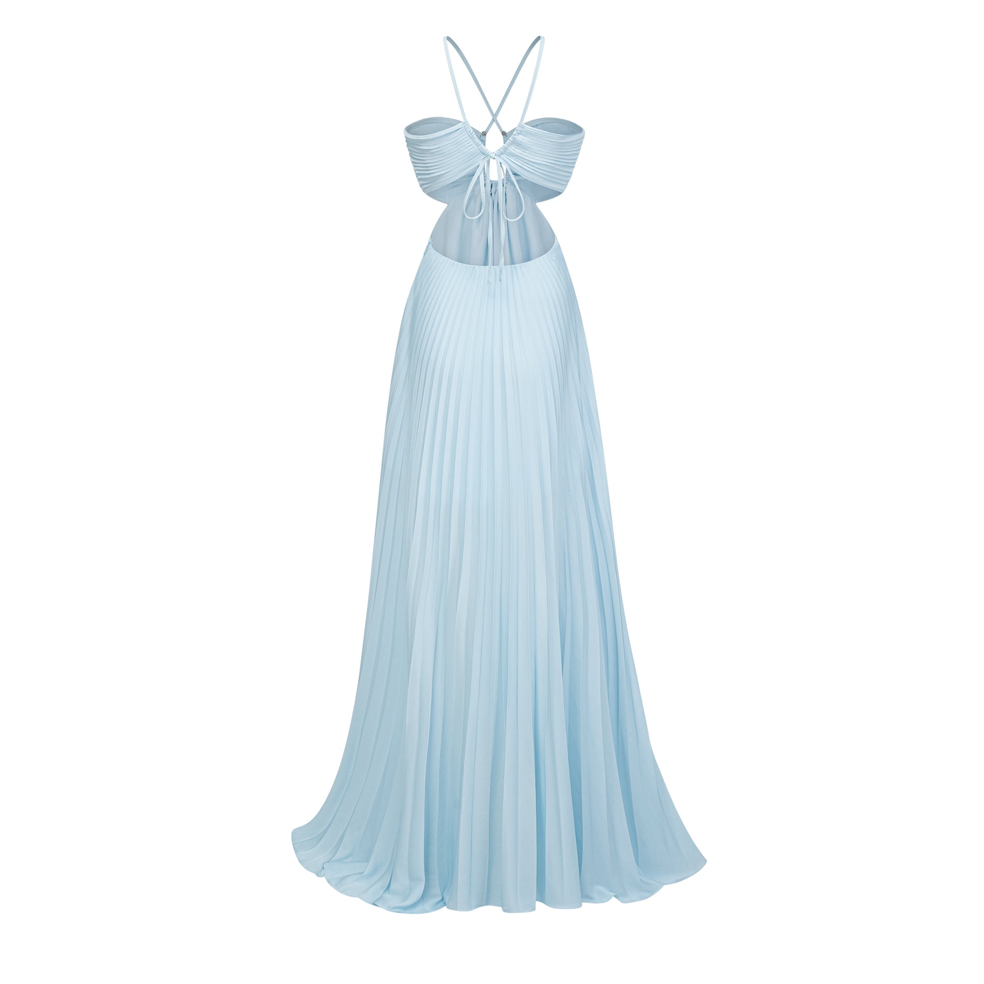 Joséphine Blue Pleated Maxi Dress with Cutout Detail