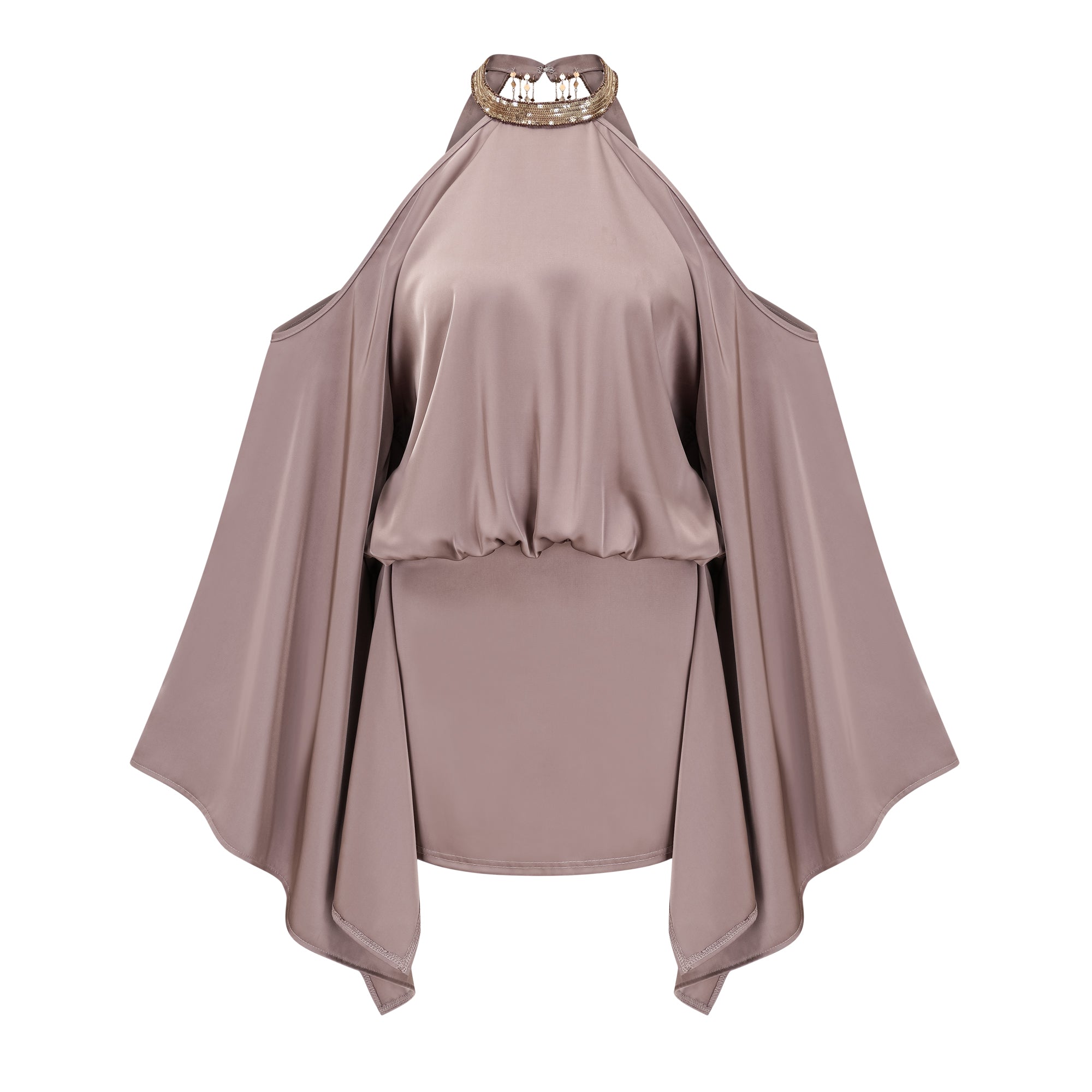 Riley Brown Cold Shoulder Embellished Mini Dress