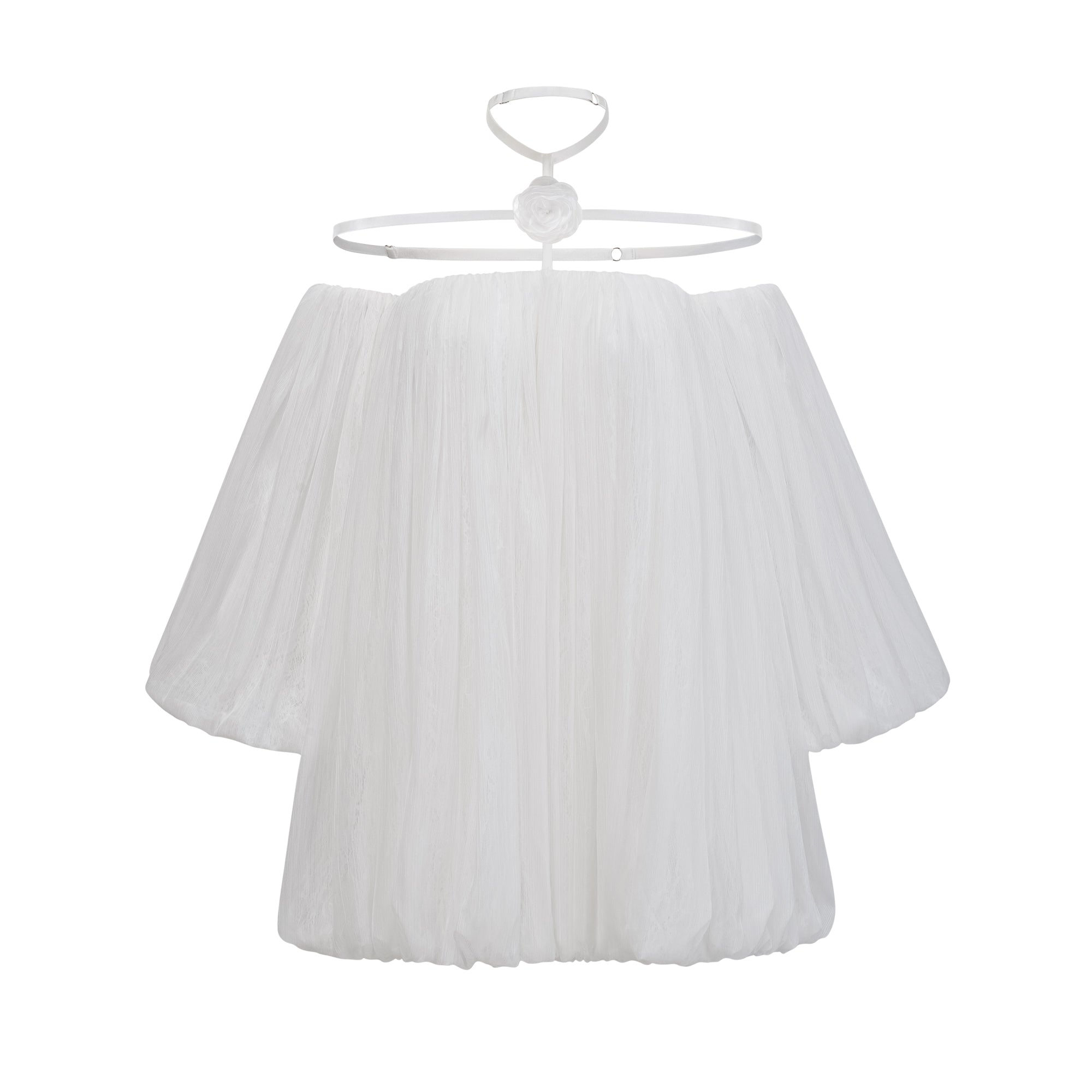 Aminah white floral-appliqué pleated tulle mini dress