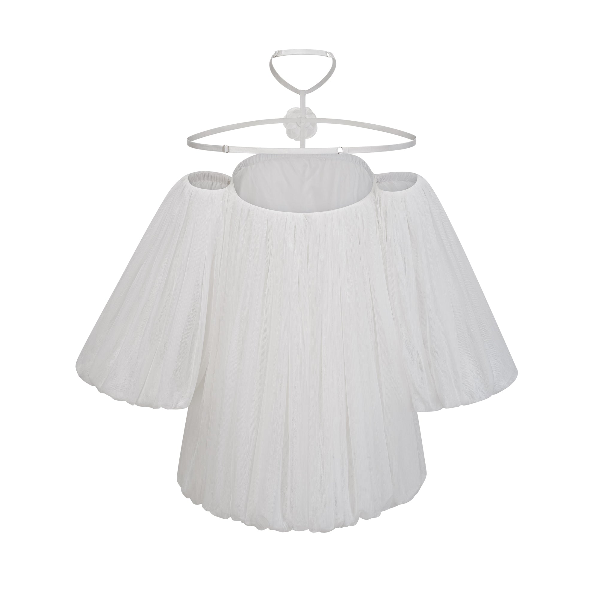 Aminah white floral-appliqué pleated tulle mini dress