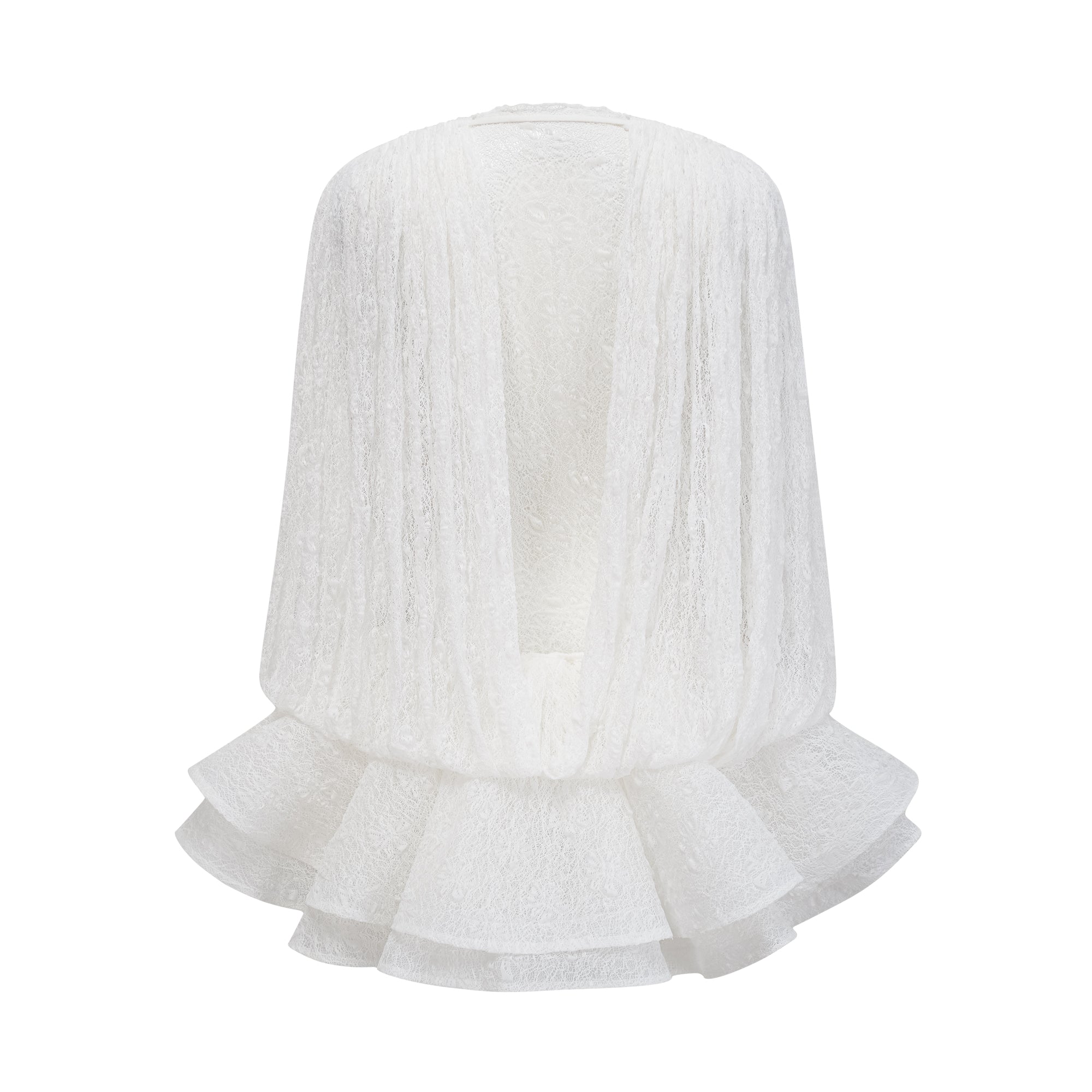 Dabney white semi-sheer lace top & shorts & dress matching set