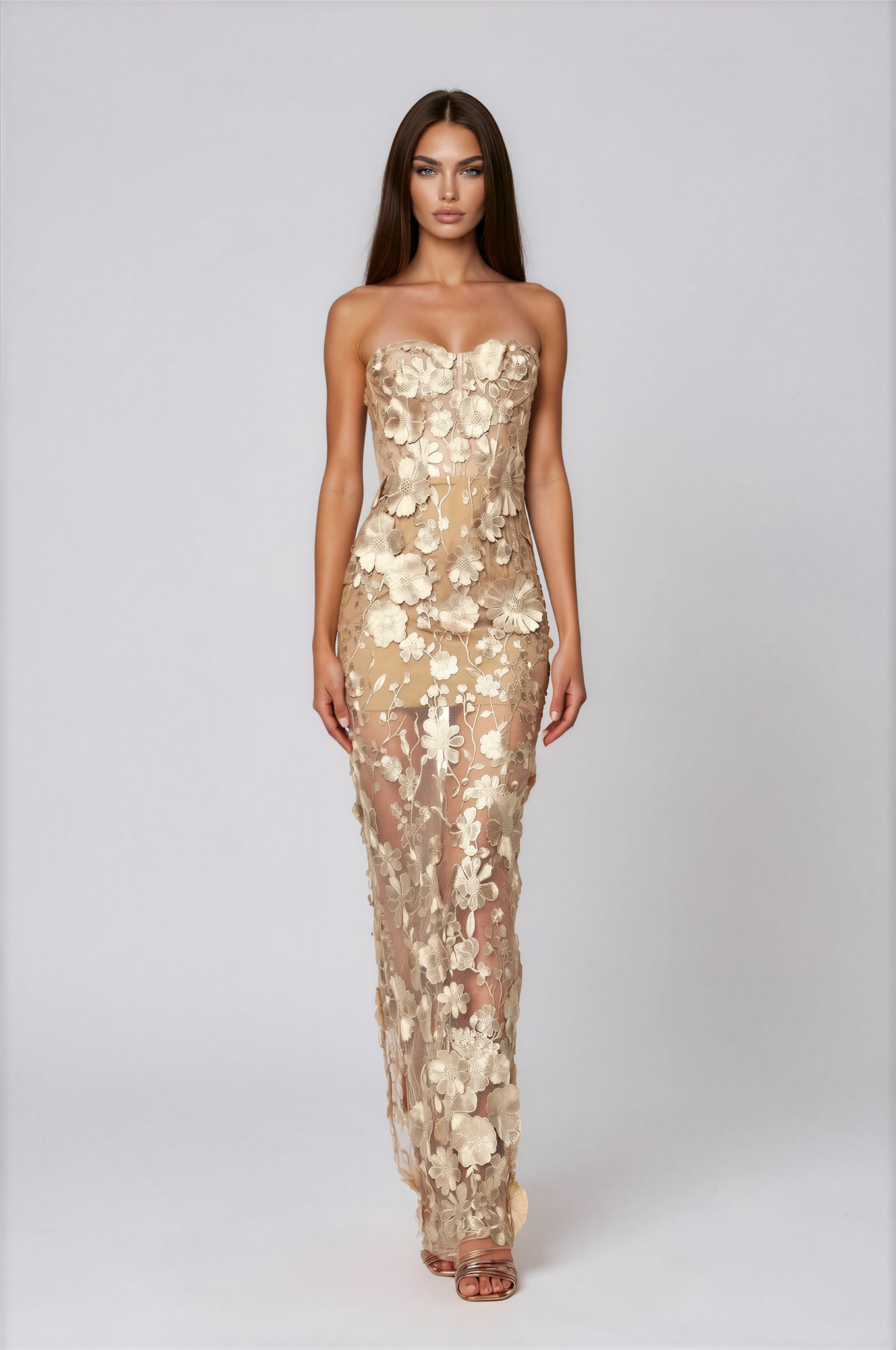 Dohnnall Strapless Flower Maxi Dress