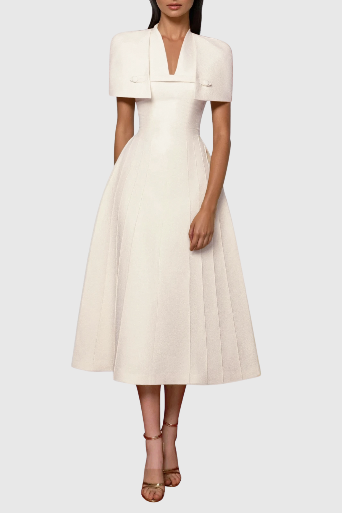 Bess Shawl Ruffle Midi Dress