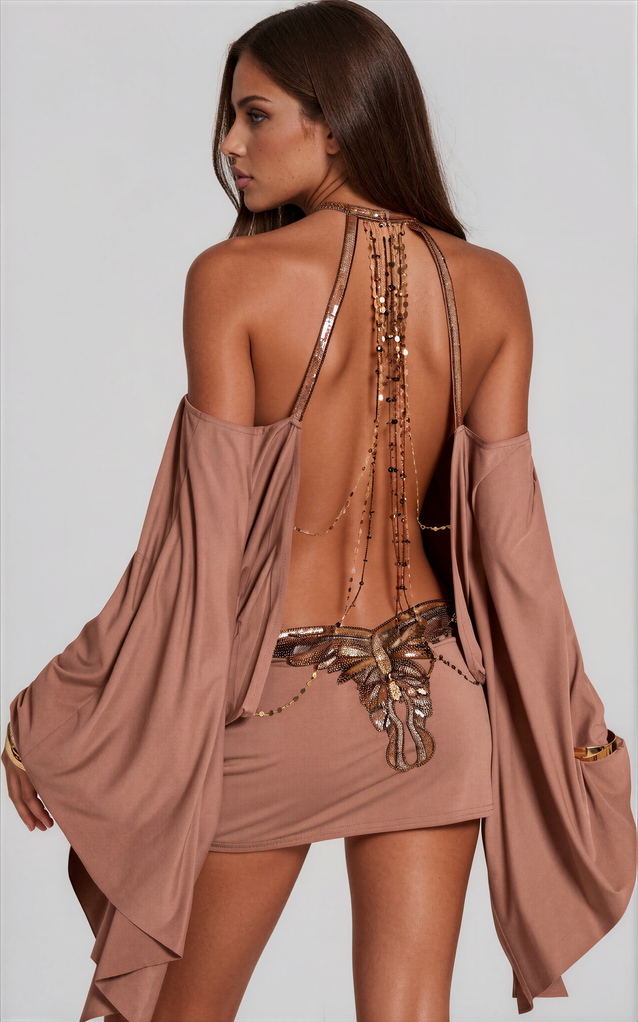 Cirillo Backless Chain Sequin Mini Dress