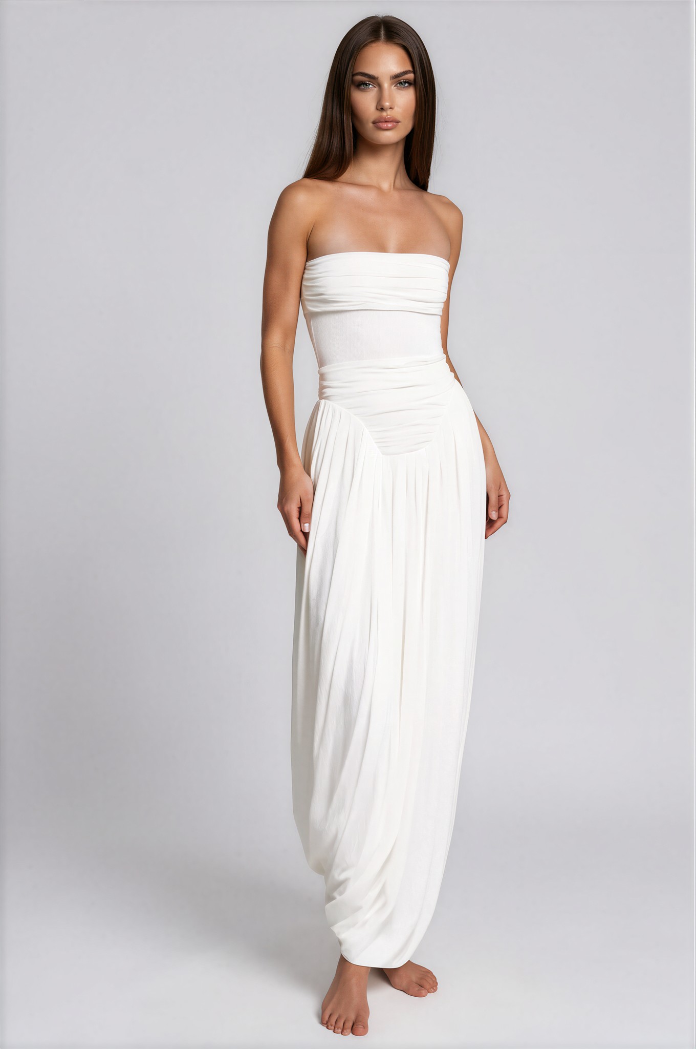 Eustace Strapless Draped Mesh Maxi Dress
