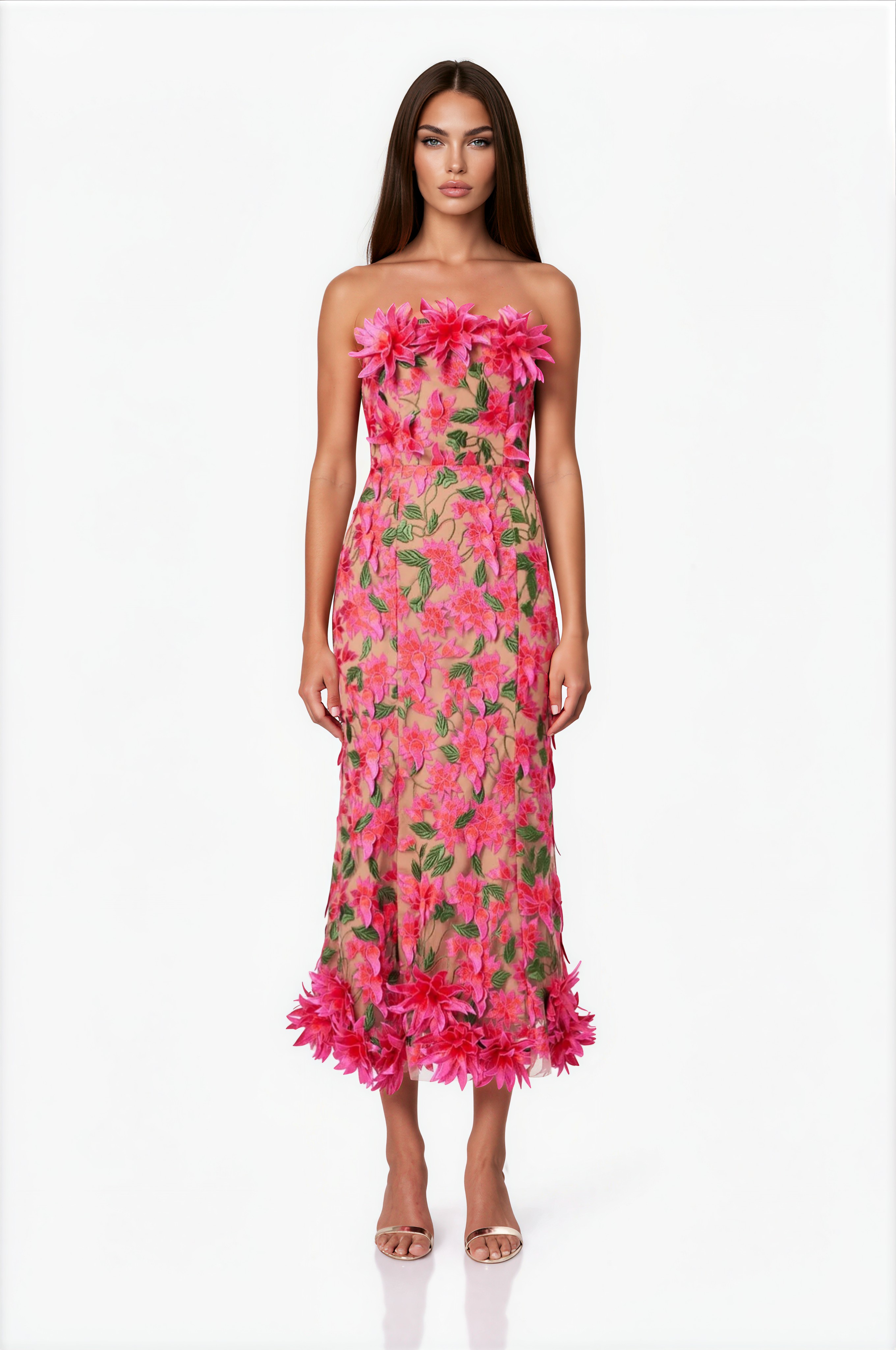 Semsem Floral Embroidery Strapless Maxi Dress
