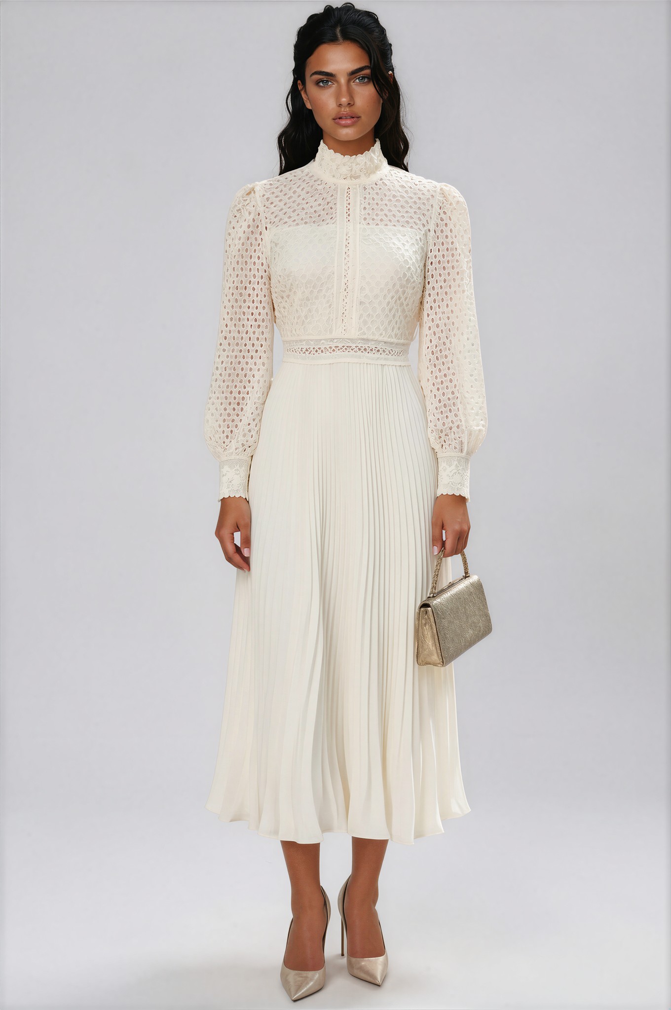 Pozeika Cutout Pleated Midi Dress