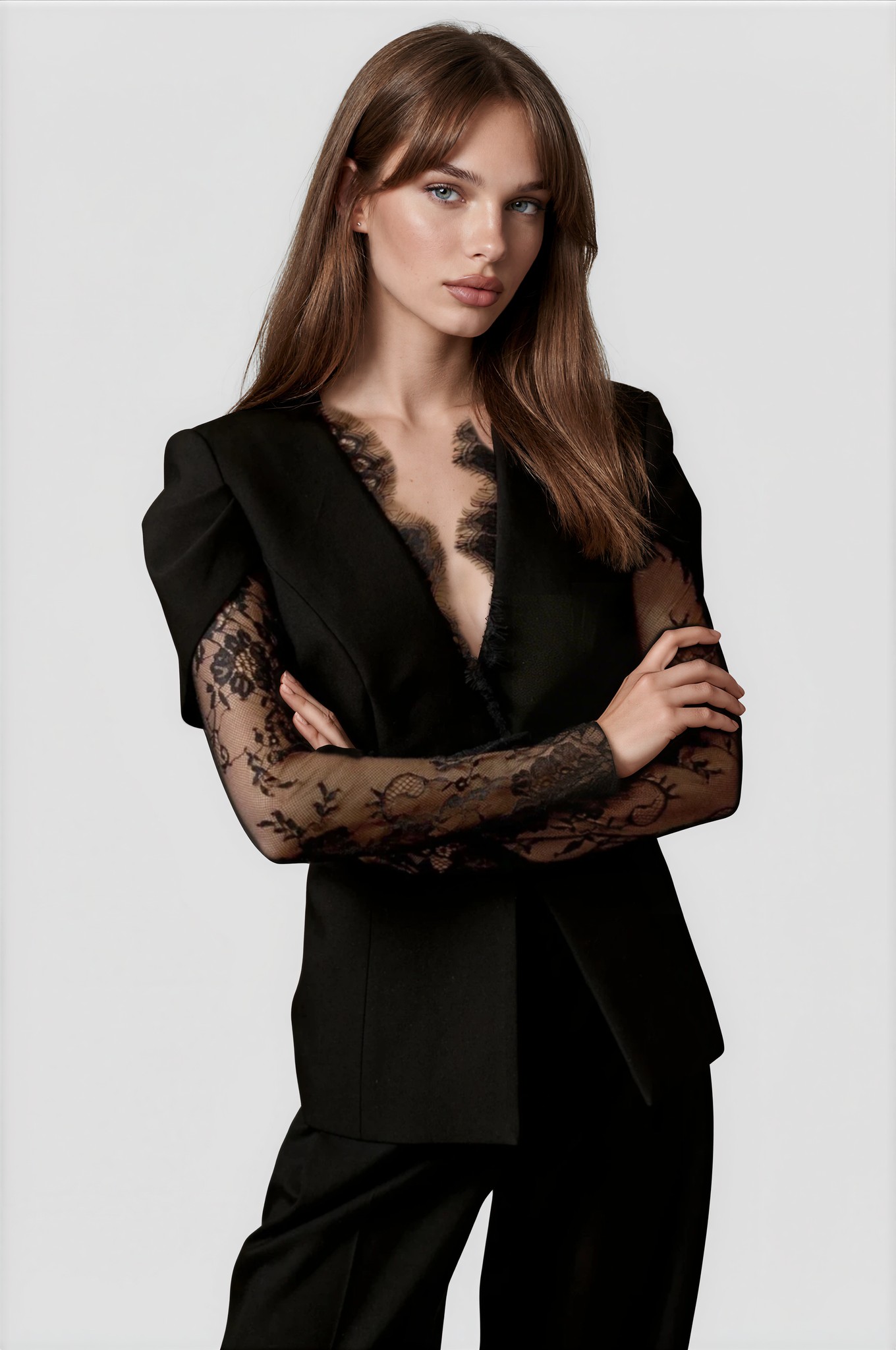 Luca Black Collarless Blazer with Lace Trim