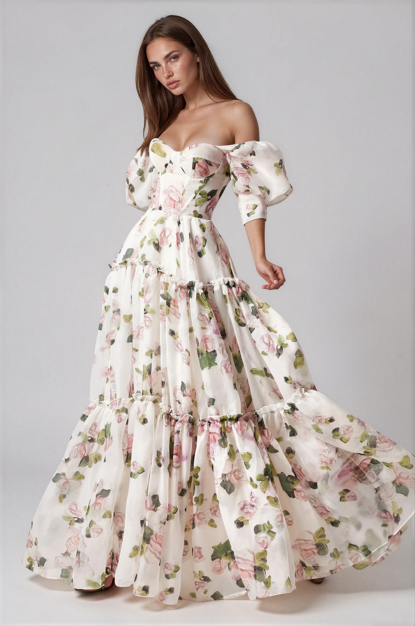 Mabuos Puff Sleeve Floral Maxi Dress