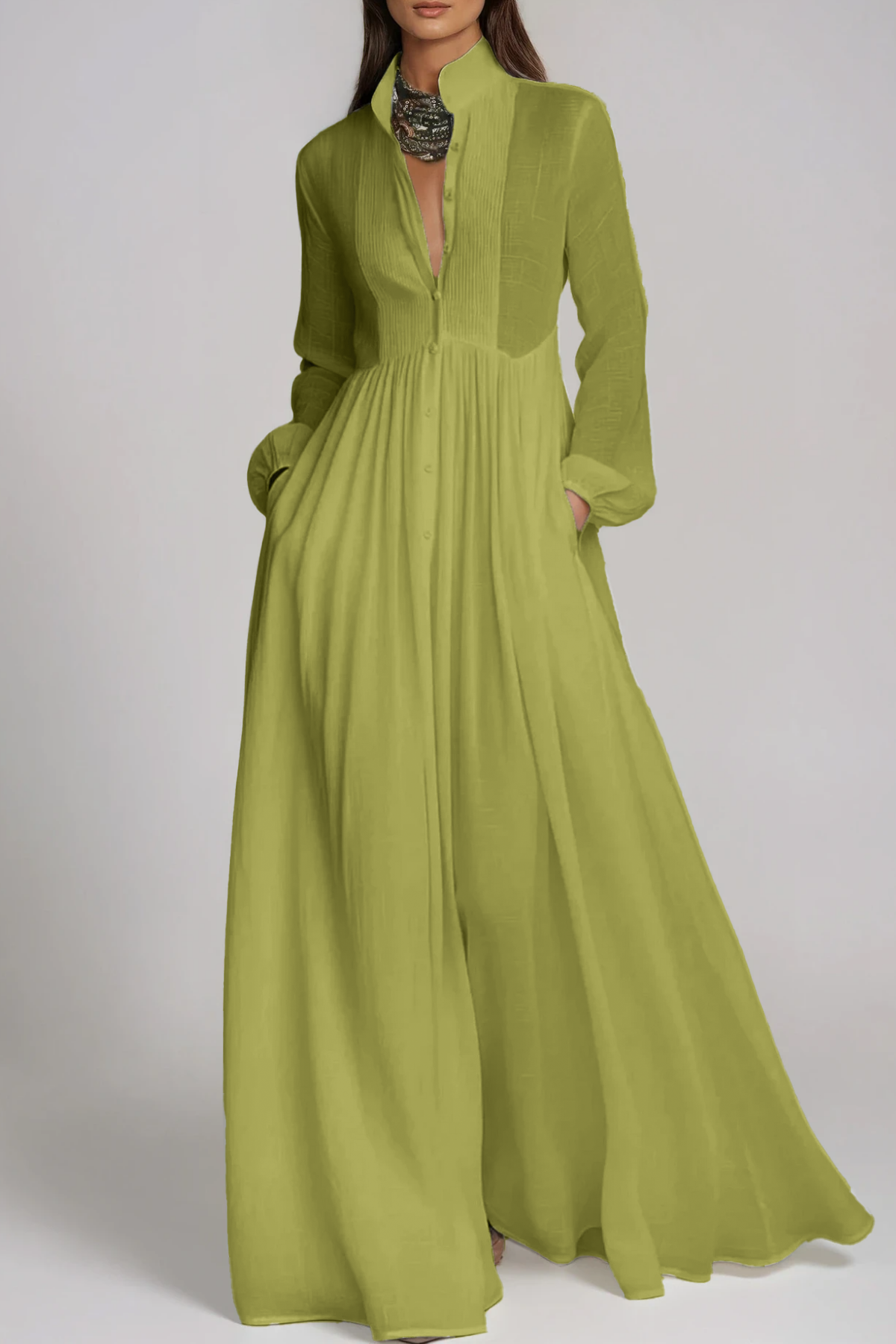 Francos Plunge Ruch Maxi Dress In Chartreuse