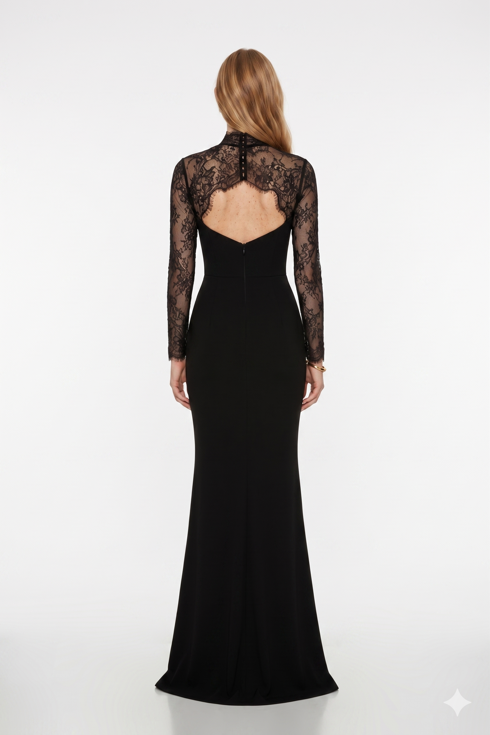 Borbála Black Lace Panel Maxi Gown