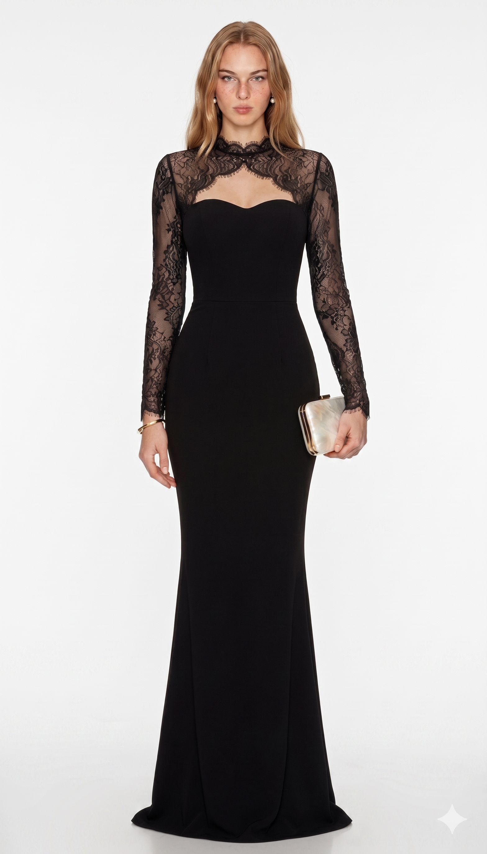 Borbála Black Lace Panel Maxi Gown