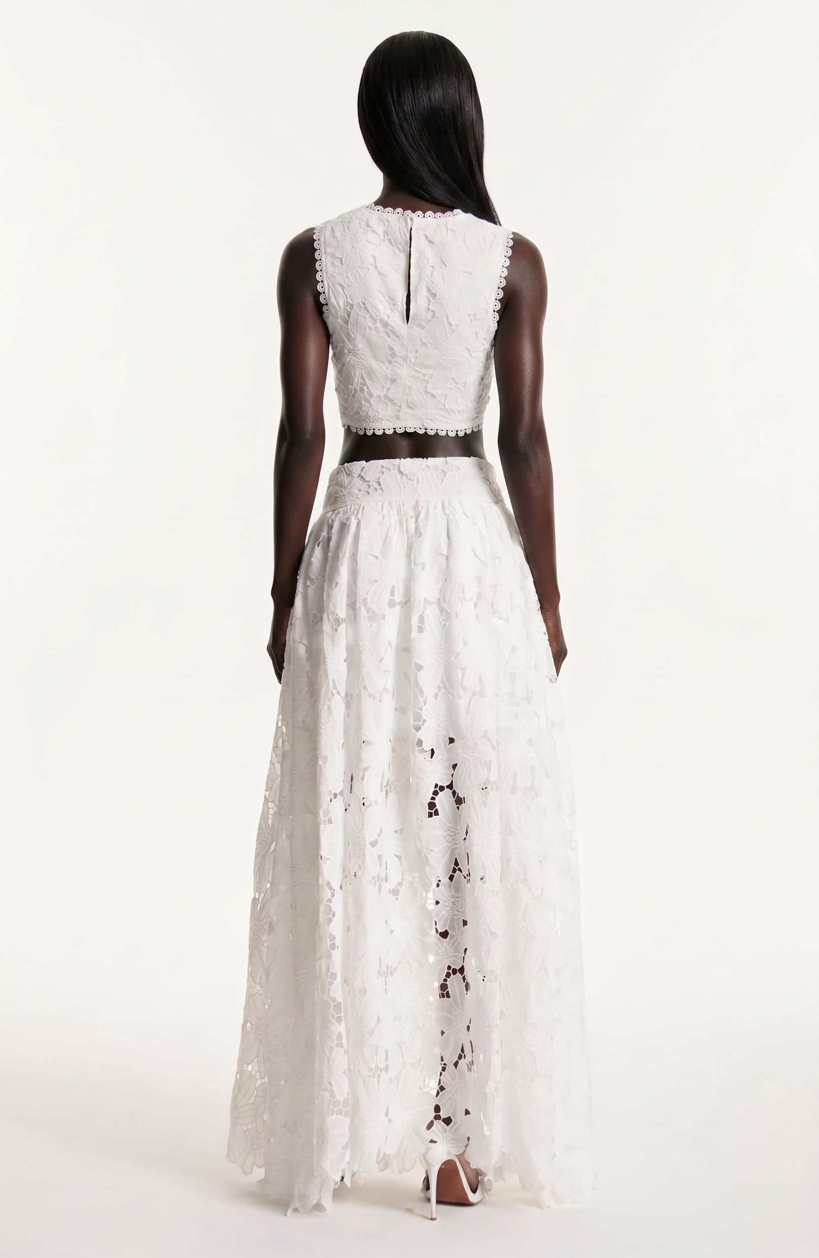 Feige Sleeveless Flower Cutout Skirt Set