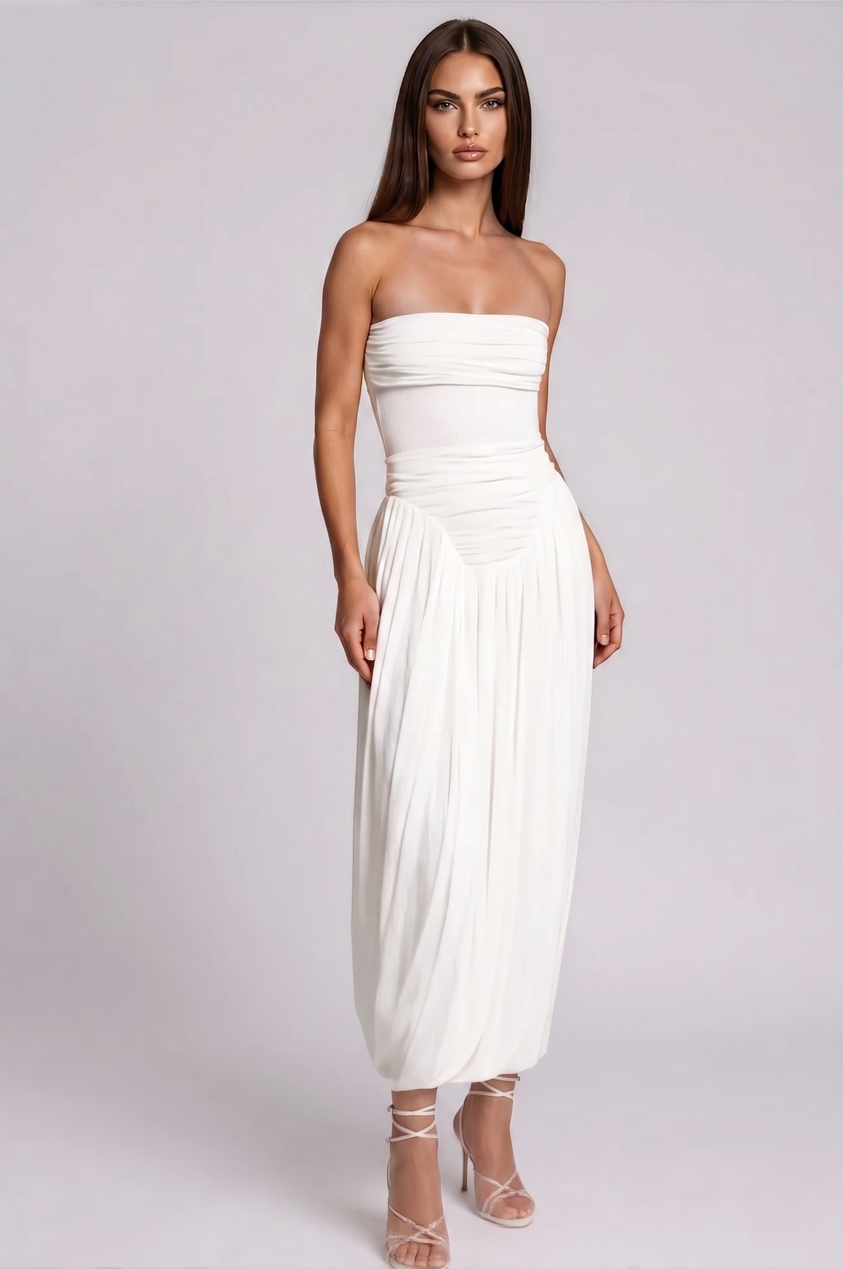 Eustace Strapless Draped Mesh Maxi Dress