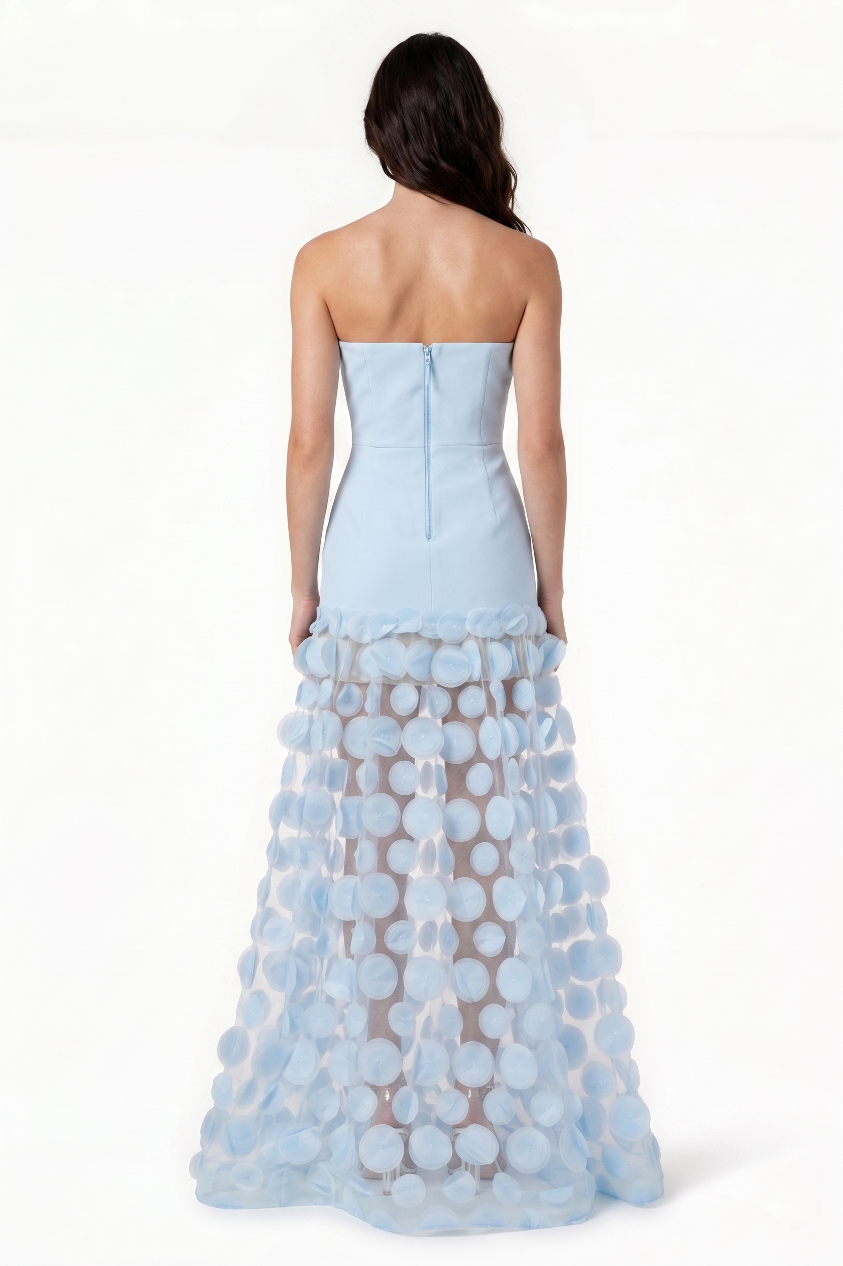 Fizzay Strapless Dot Mesh Maxi Dress In Blue