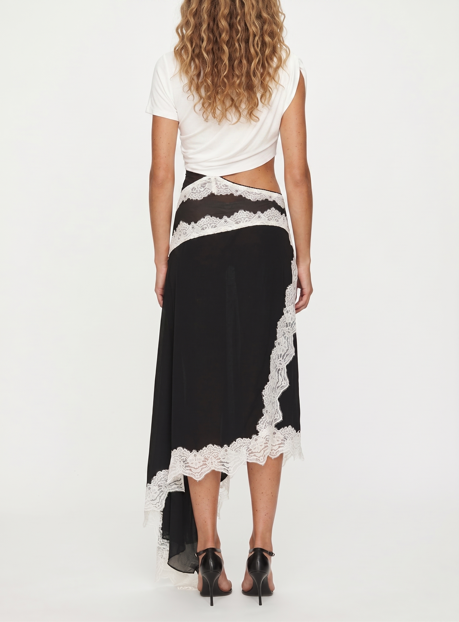 Fouzia Asymmetric Lace Satin Maxi Dress In Black