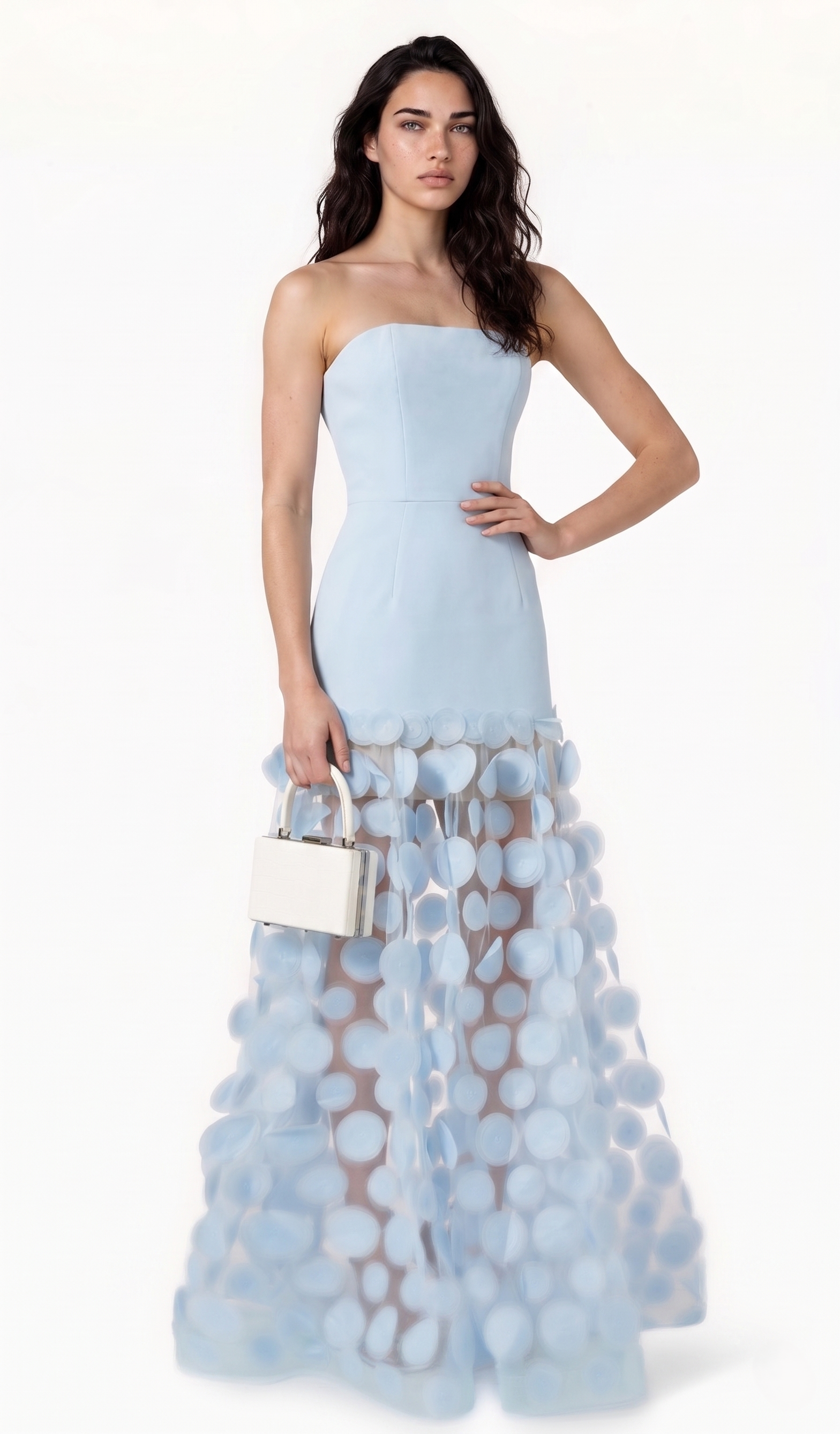 Fizzay Strapless Dot Mesh Maxi Dress In Blue