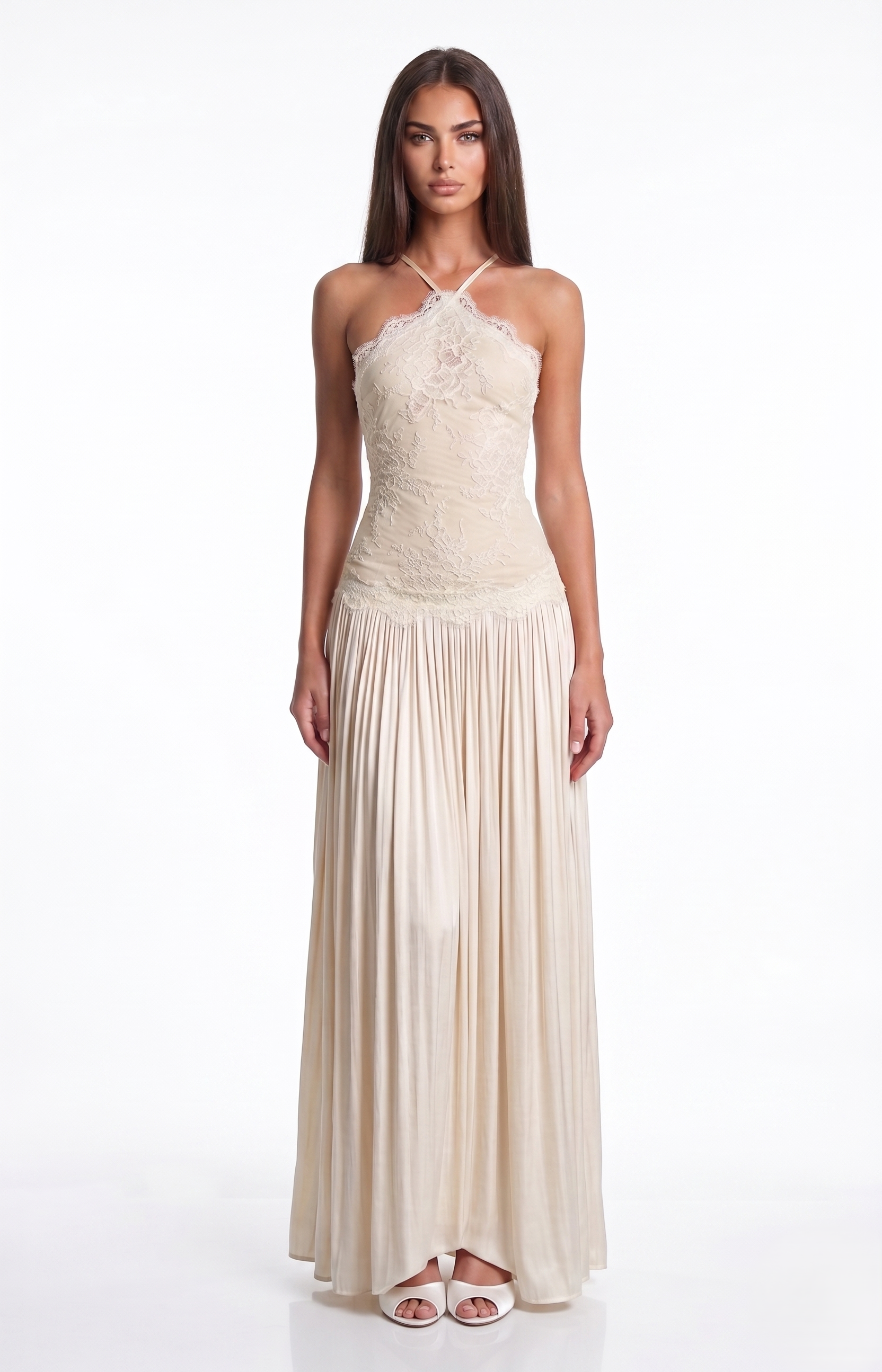 Volinola Lace Floral Ruch Maxi Dress