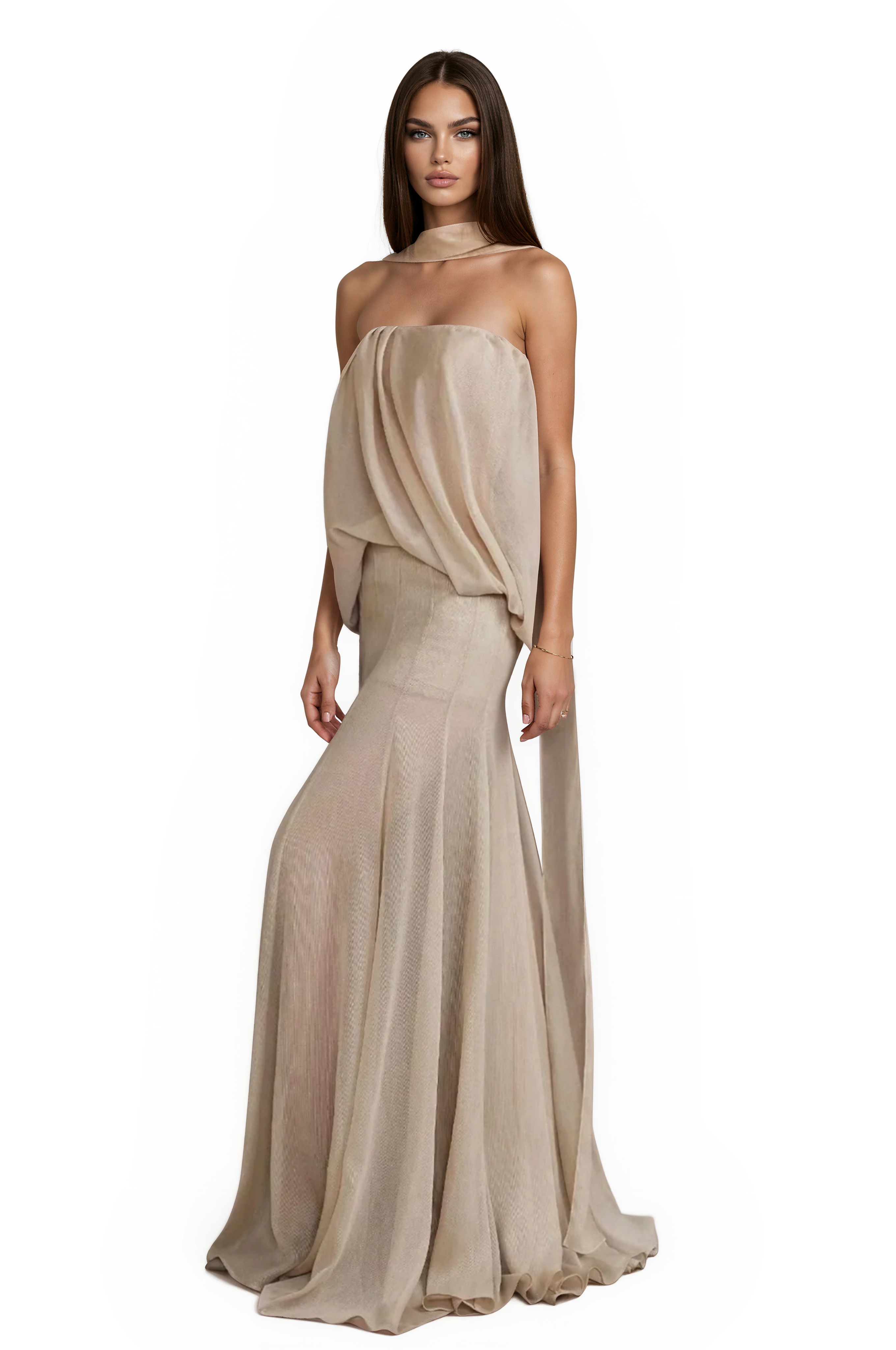 Osalish Ruch Mesh Mermaid Maxi Dress