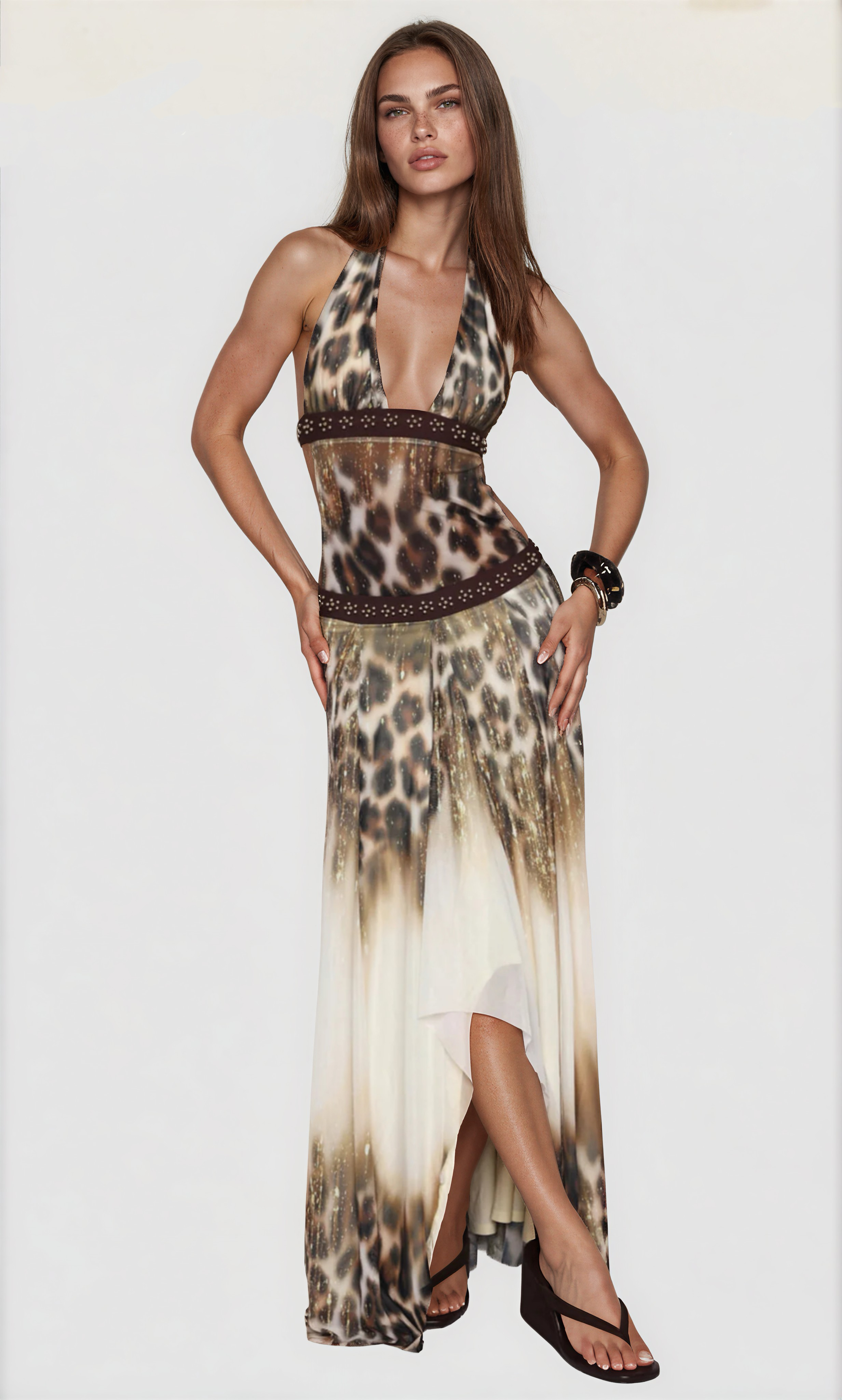 Ginevra Halter Leopard Midi Dress