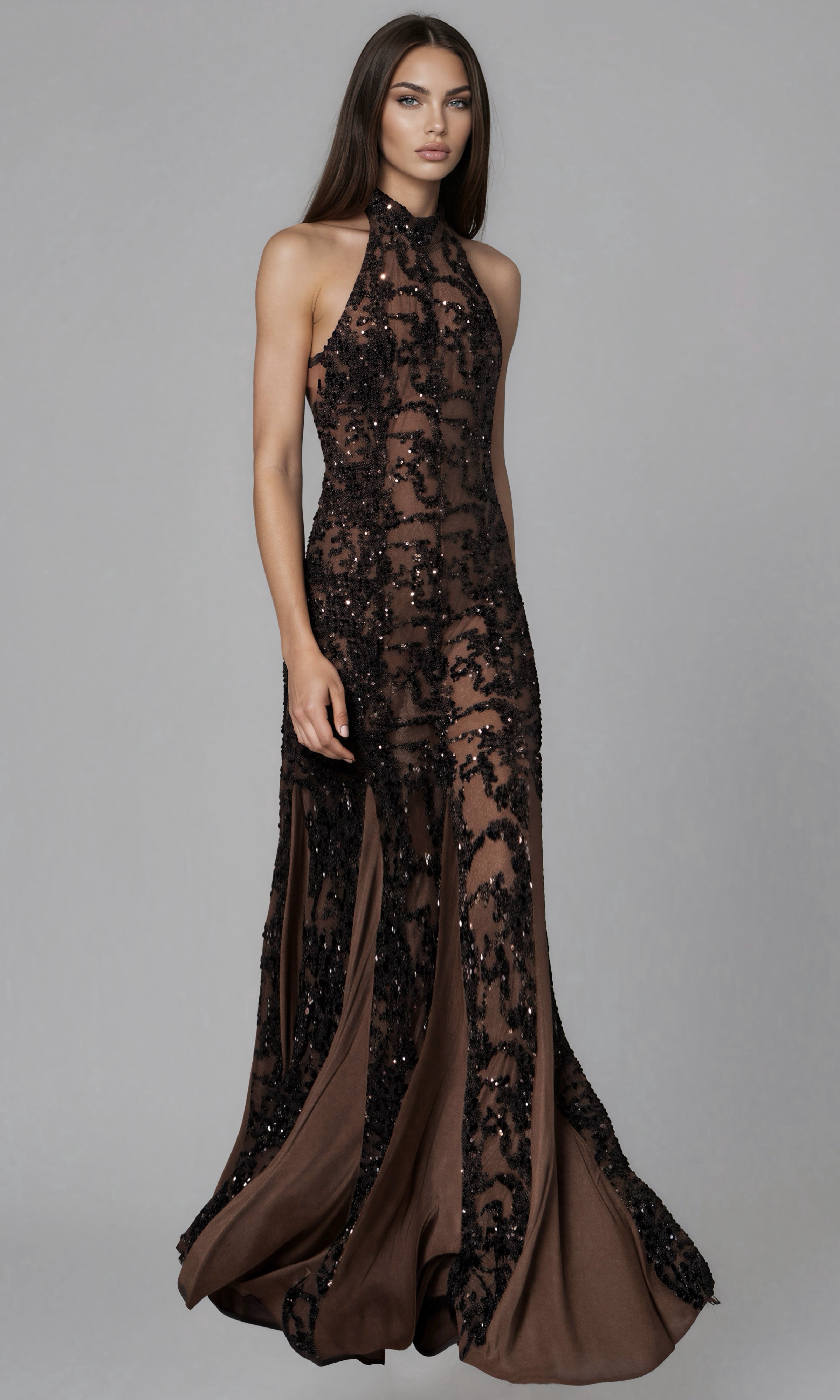 Mariella Sequin Sleeveless Halter Neck Maxi Dress