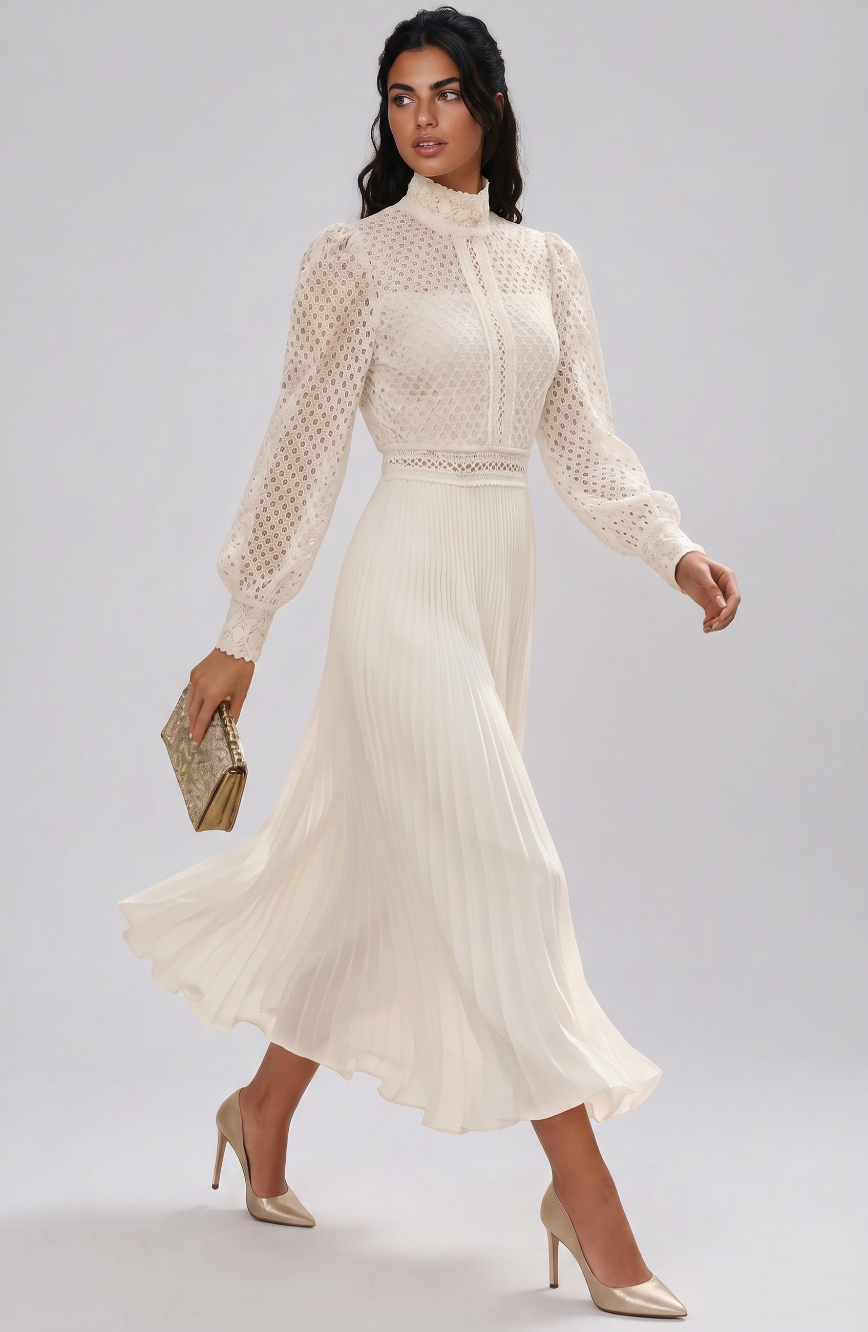 Pozeika Cutout Pleated Midi Dress