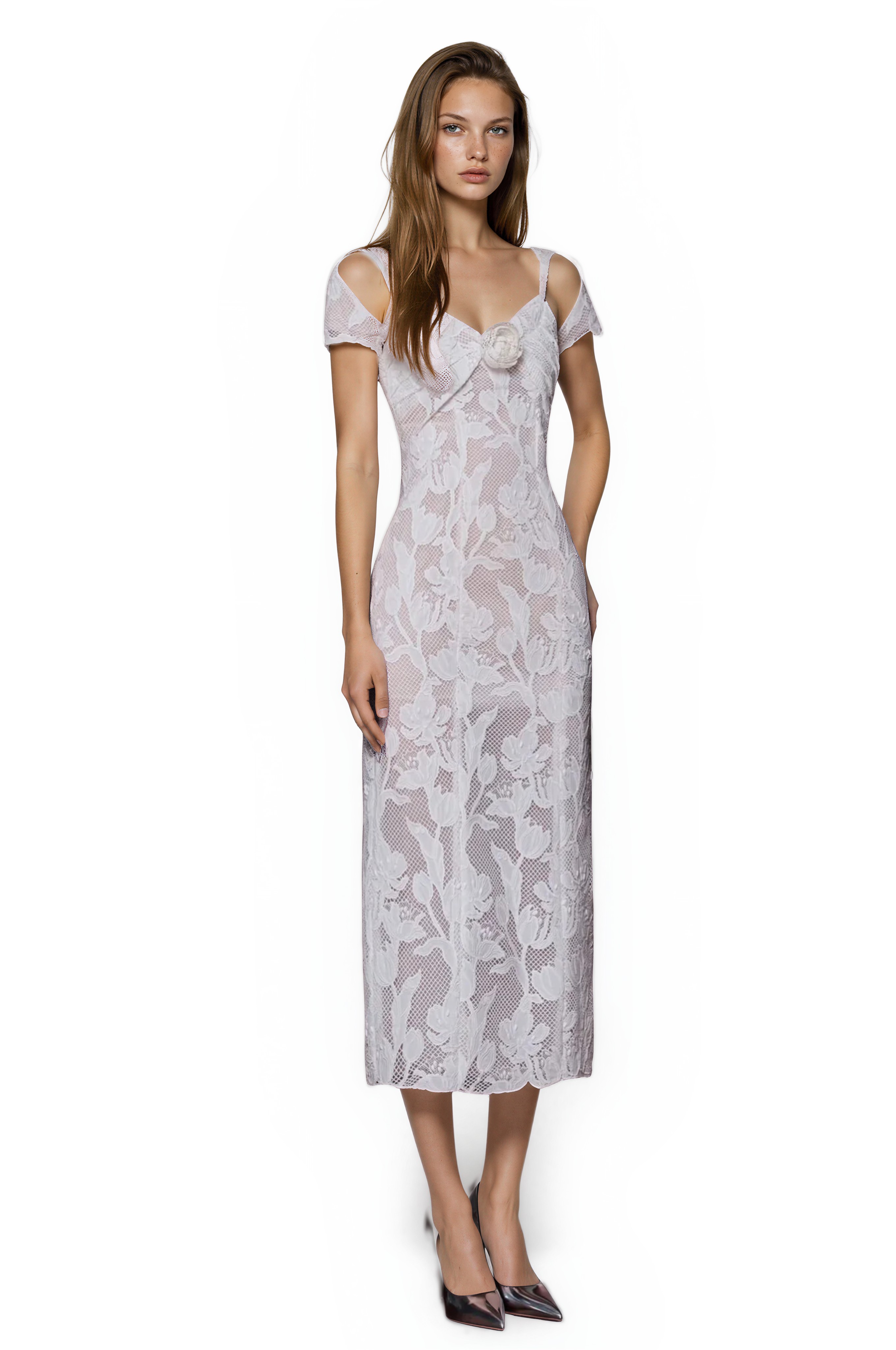 Zadie Flower Cutout Lace Midi Dress