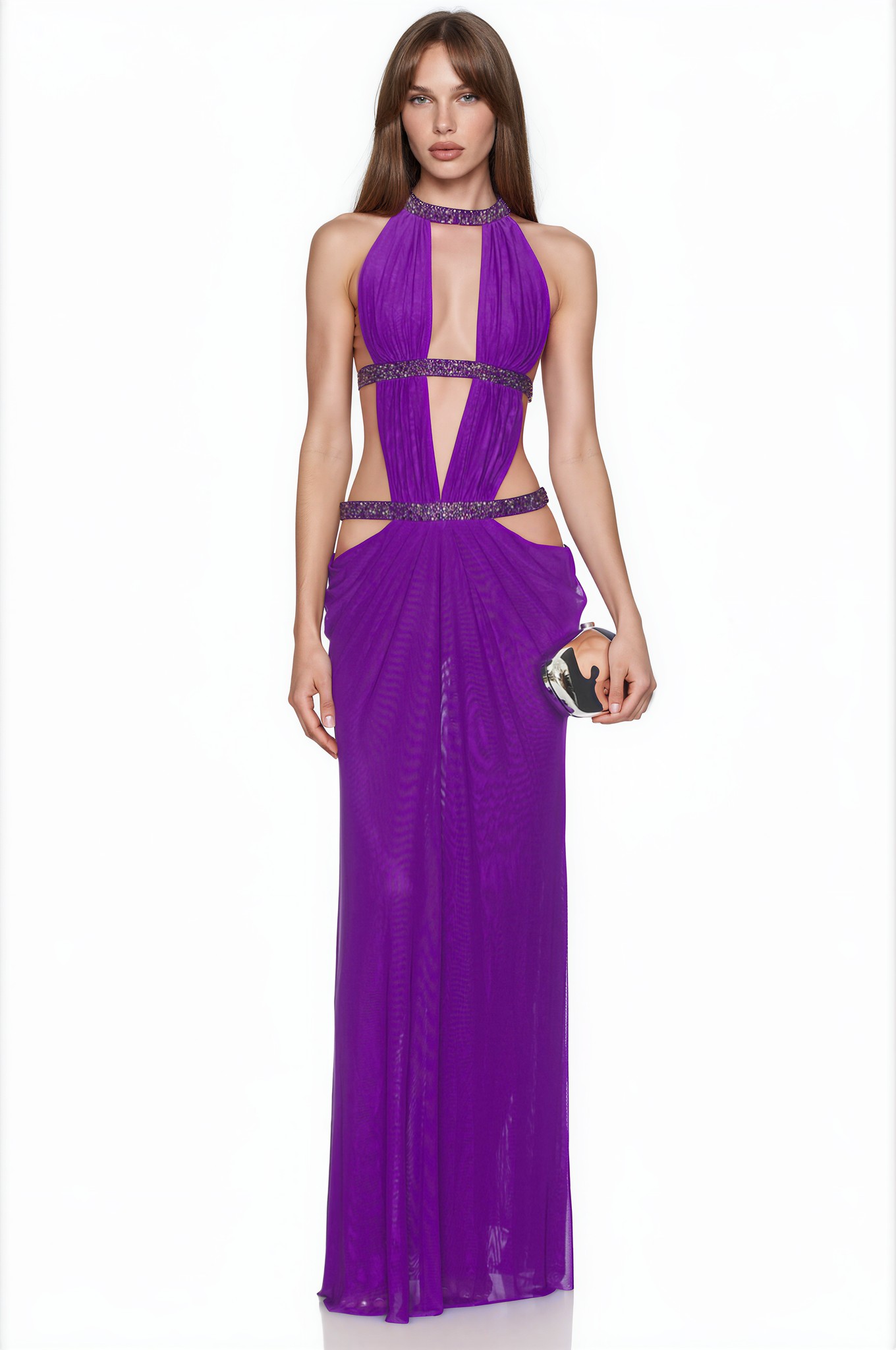 Daphmé Plunge Backless Cutout Maxi Dress In Purple