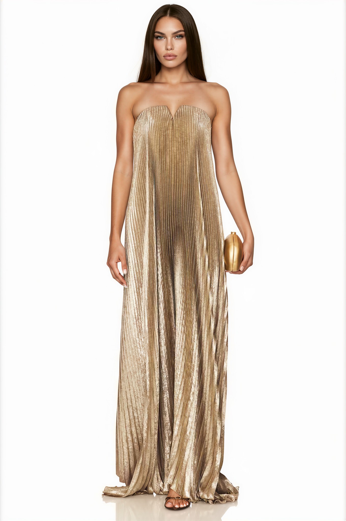 Sanitto Golden Fully-pleated Maxi Dress