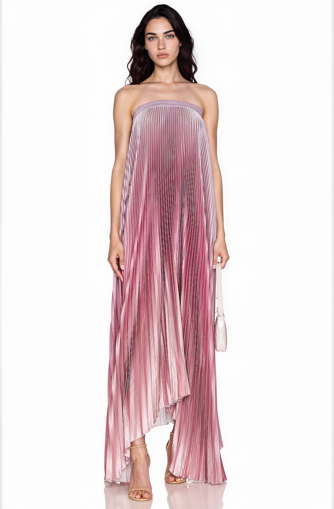 Wylith Pink Gradient Pleated Maxi Dress