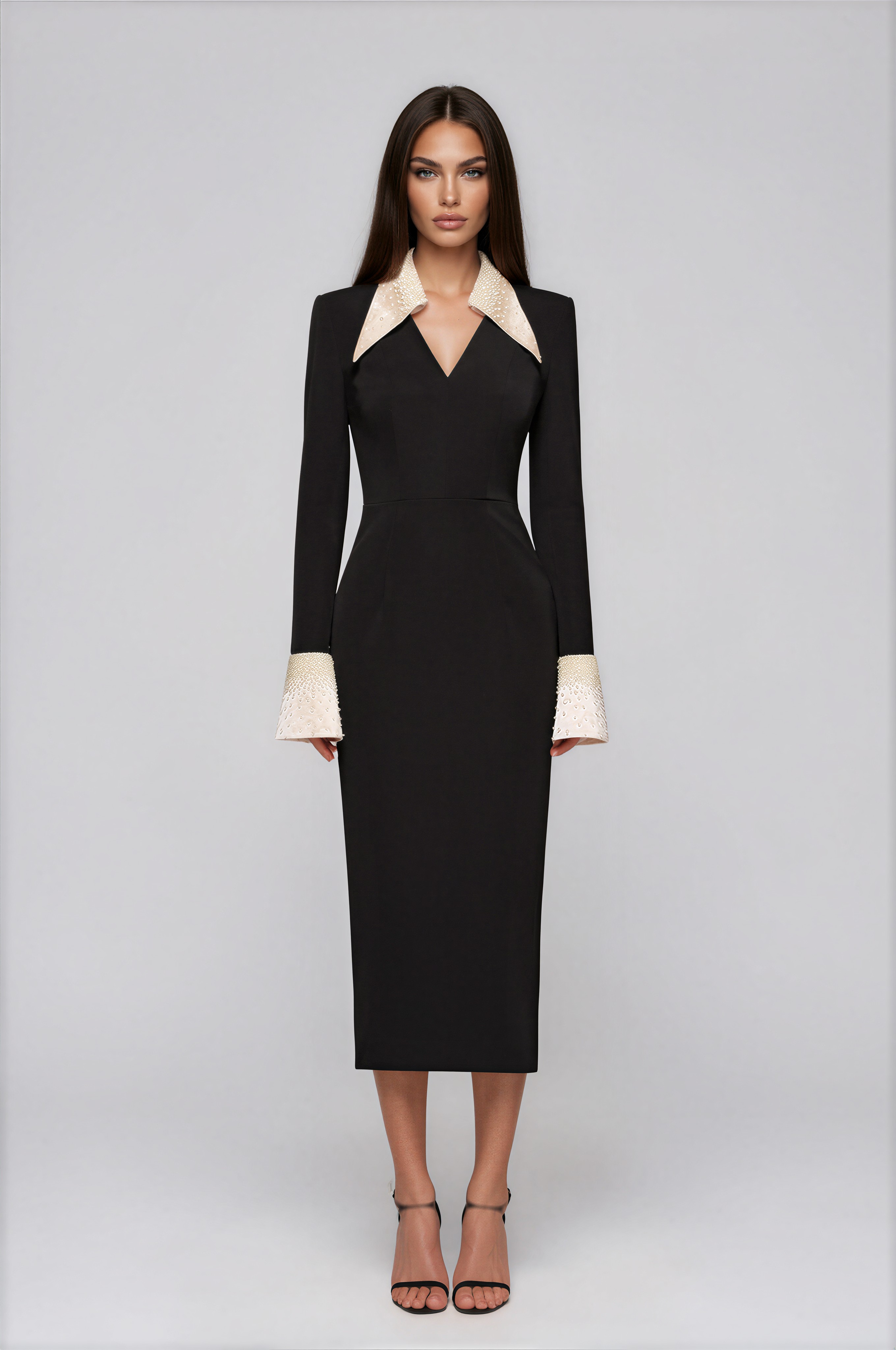 Ferran Black Embellished Corset Midi Dress