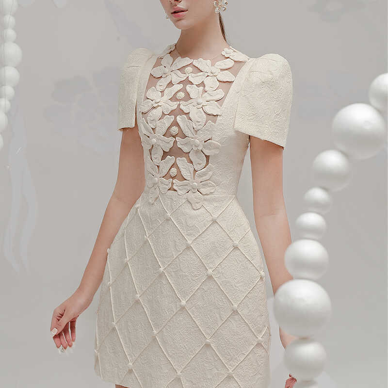 Kirasomo Flower Mesh Mini Dress