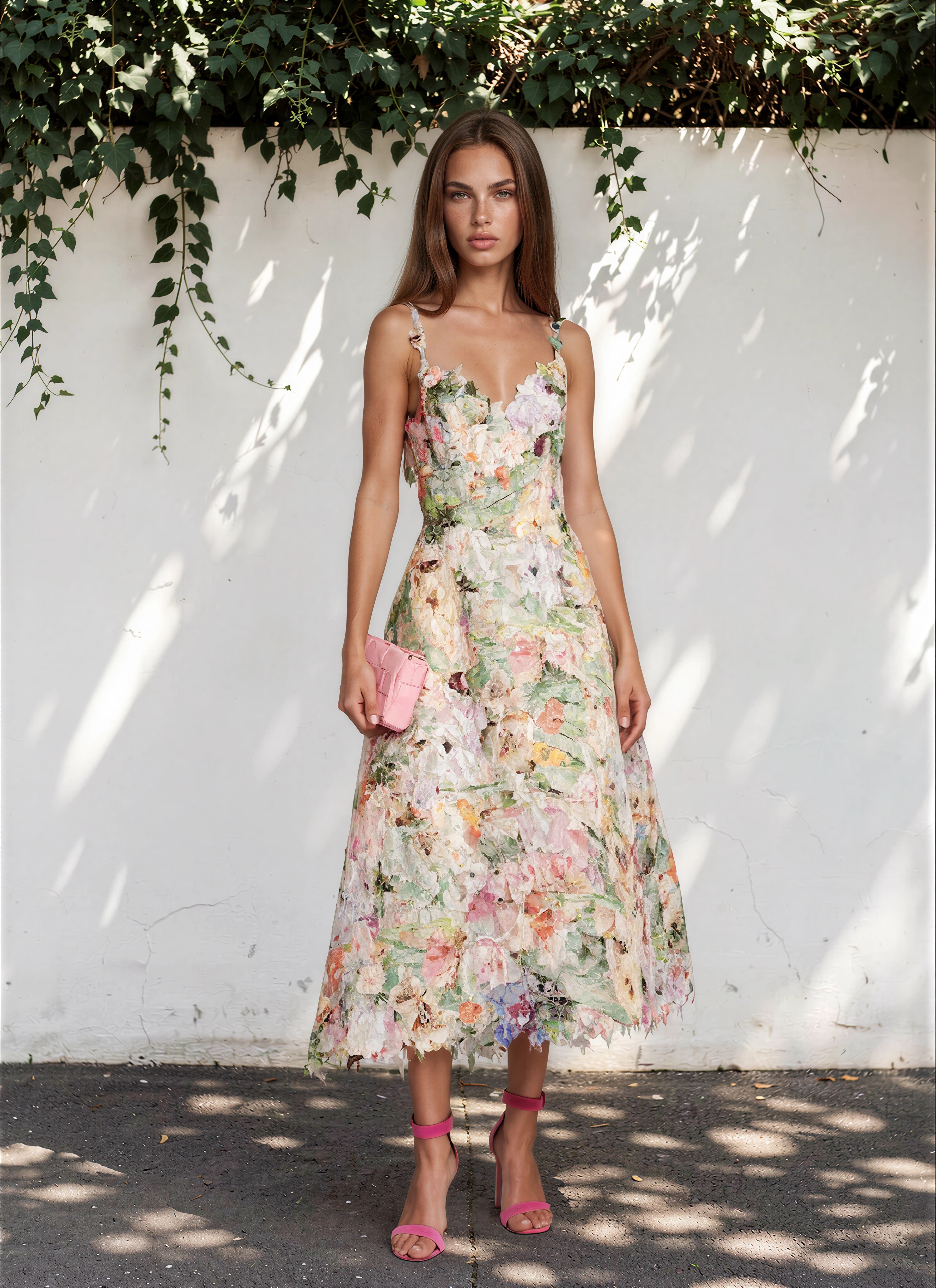Fouzpofuy Spaghetti Floral Midi Dress