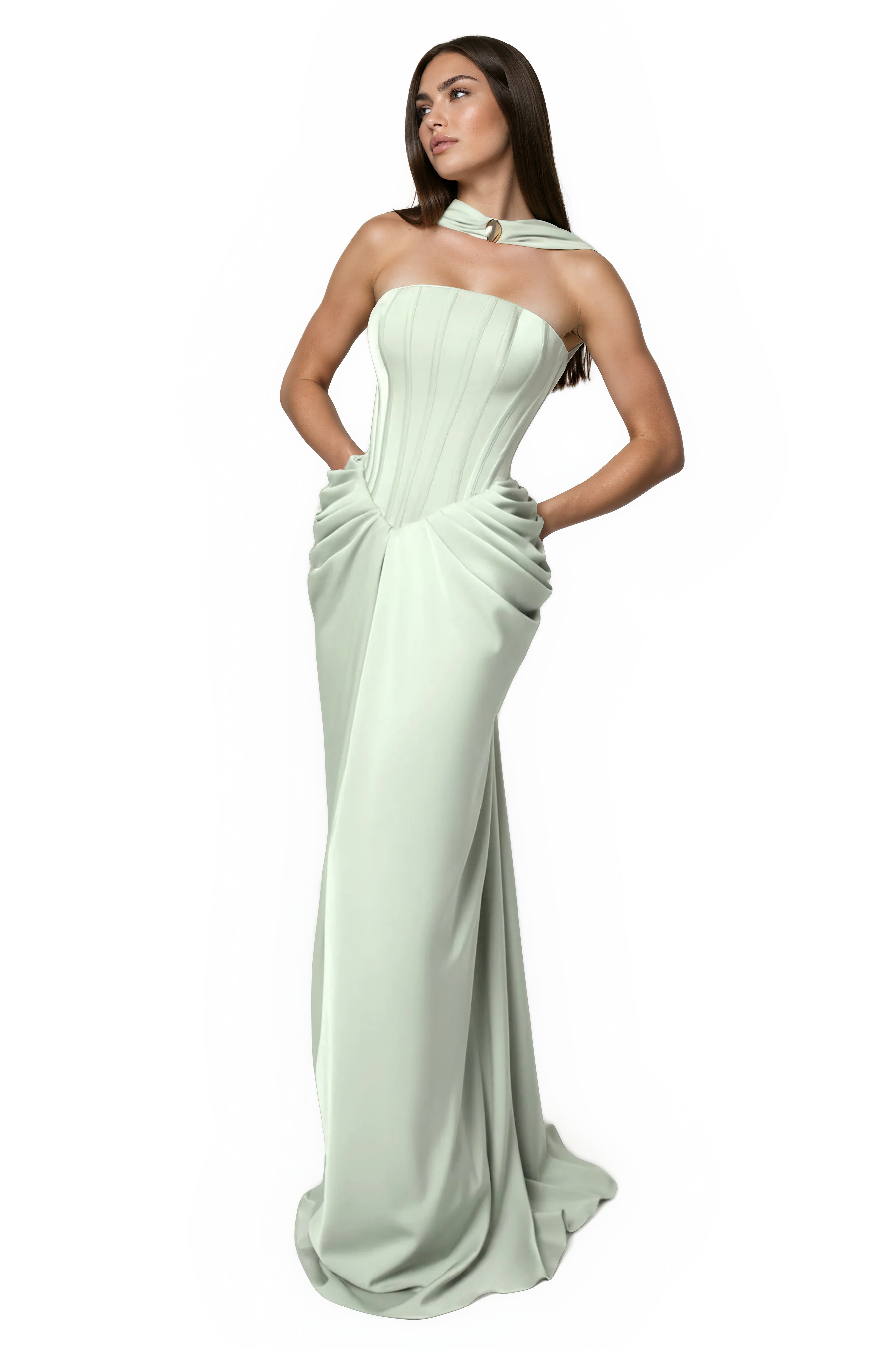 Sequin Green Halterneck Corset Maxi Gown