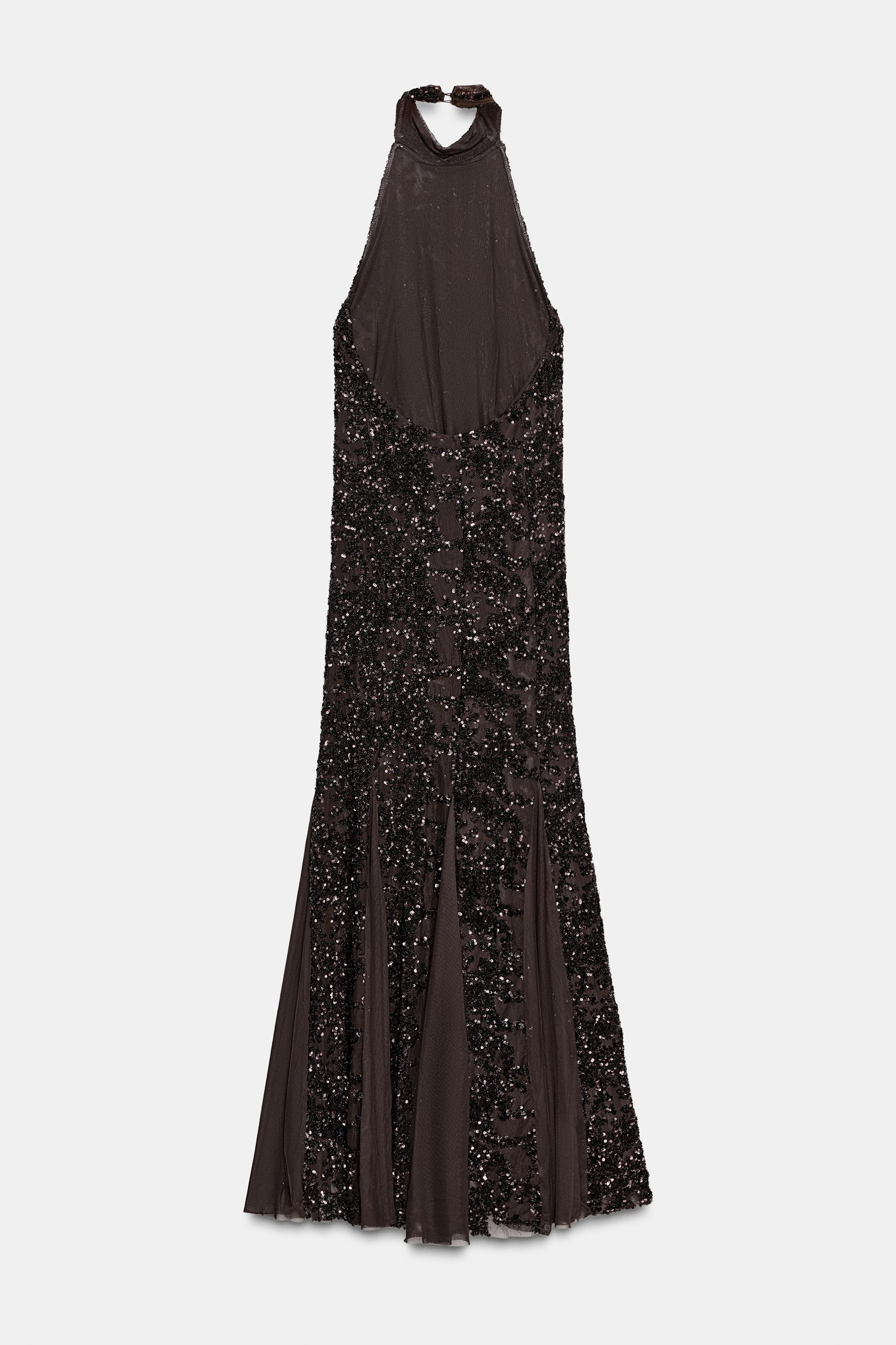Mariella Sequin Sleeveless Halter Neck Maxi Dress