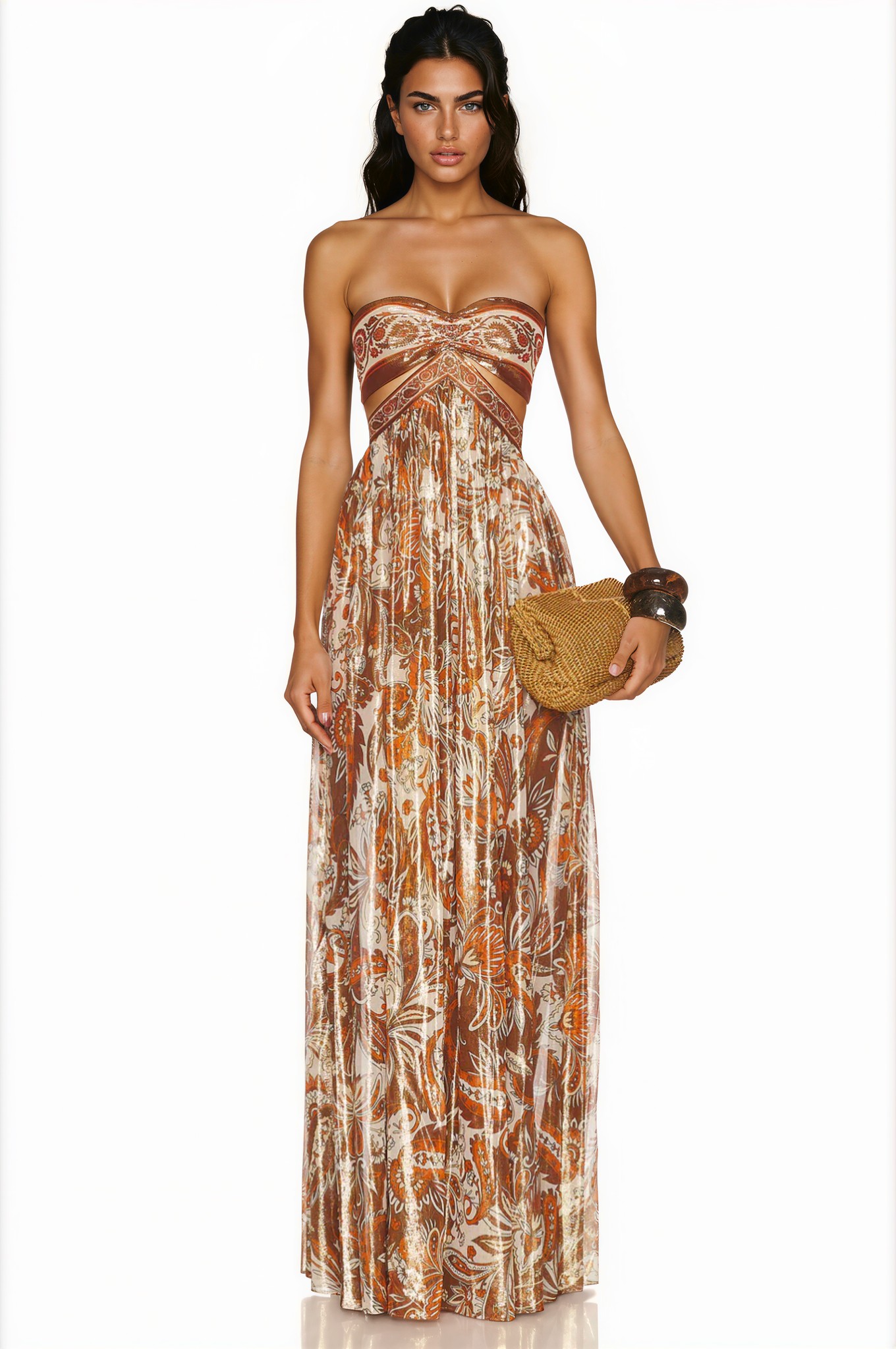 Farzad Halter Neck Paisley Cutout Maxi Dress