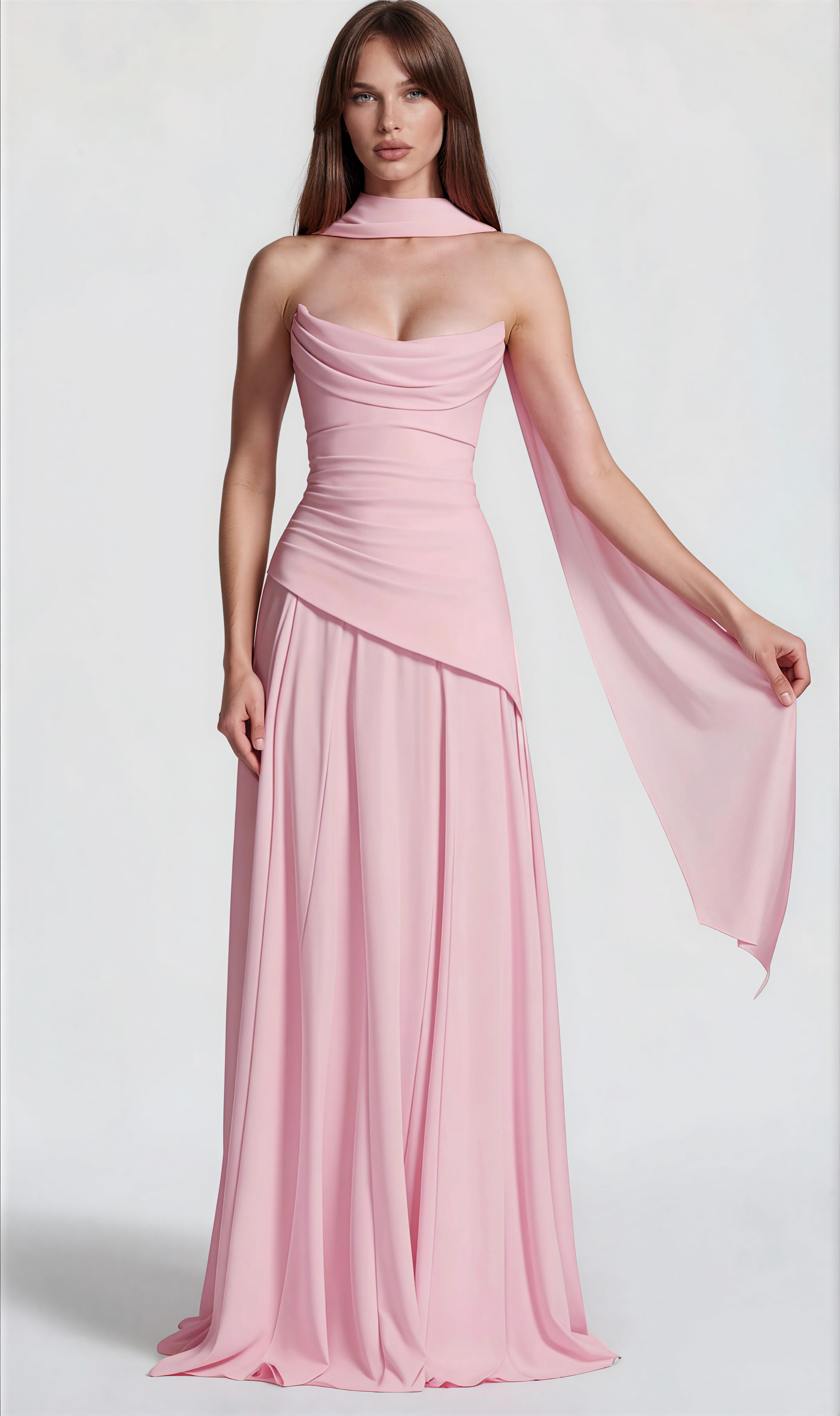 Jimena Pink Strapless Corset Chiffon Maxi Dress