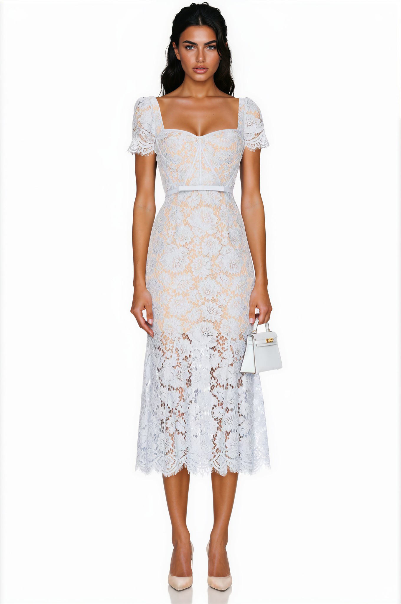Barukh blue floral-lace boned midi dress