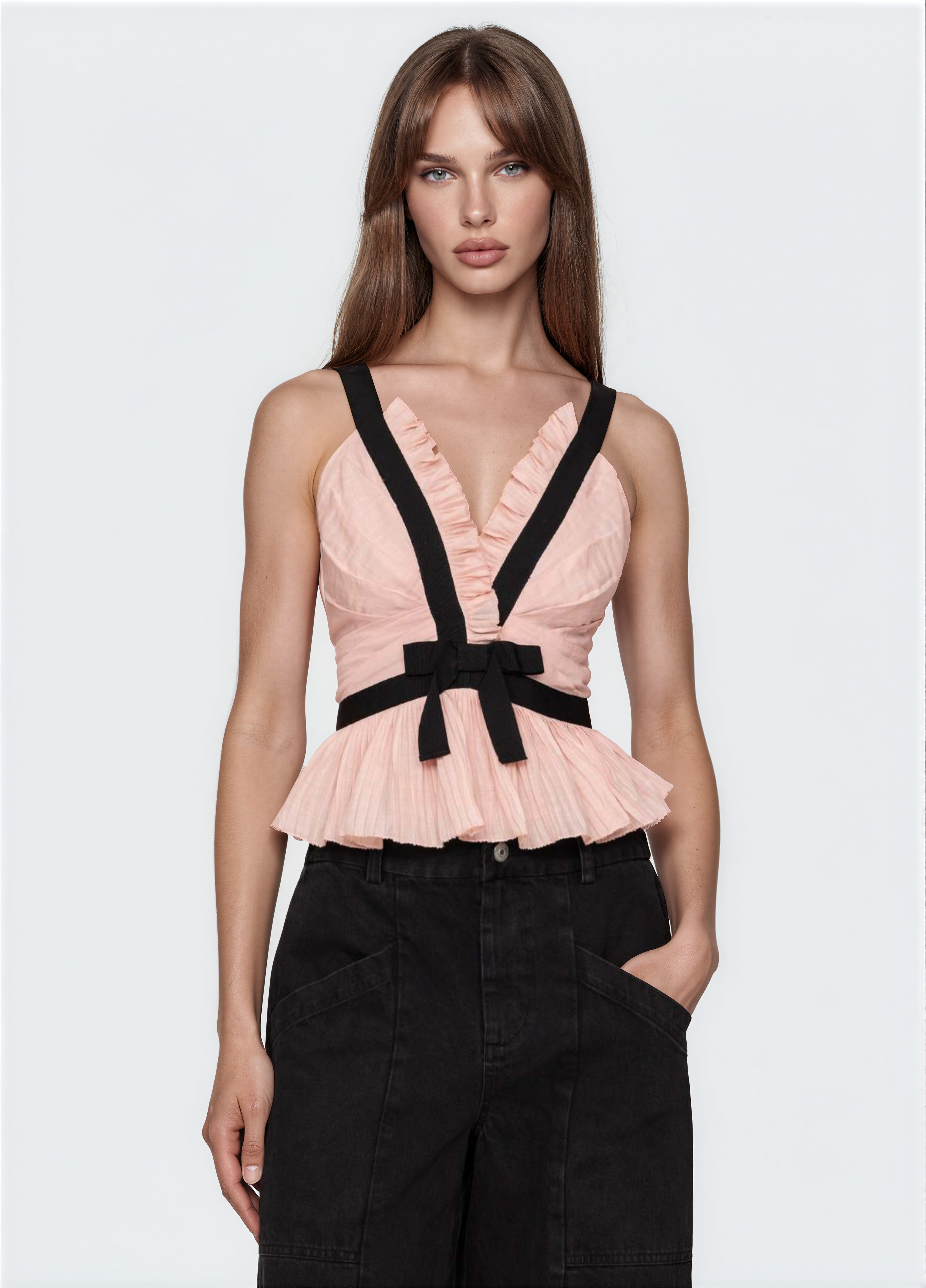 Fearghal V Neck Bow Top In Pink