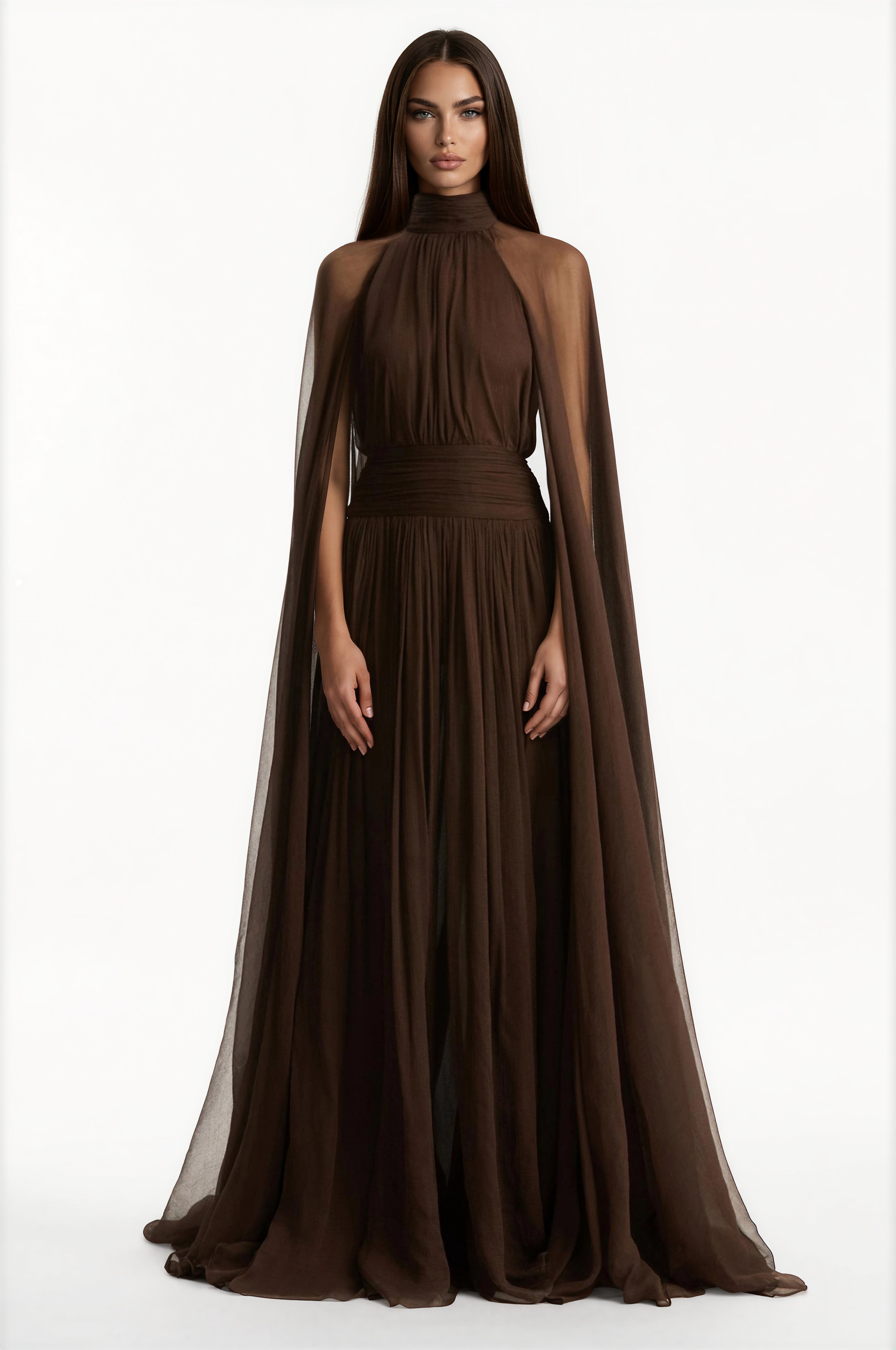 Fatos Backless Ruch Mesh Maxi Dress