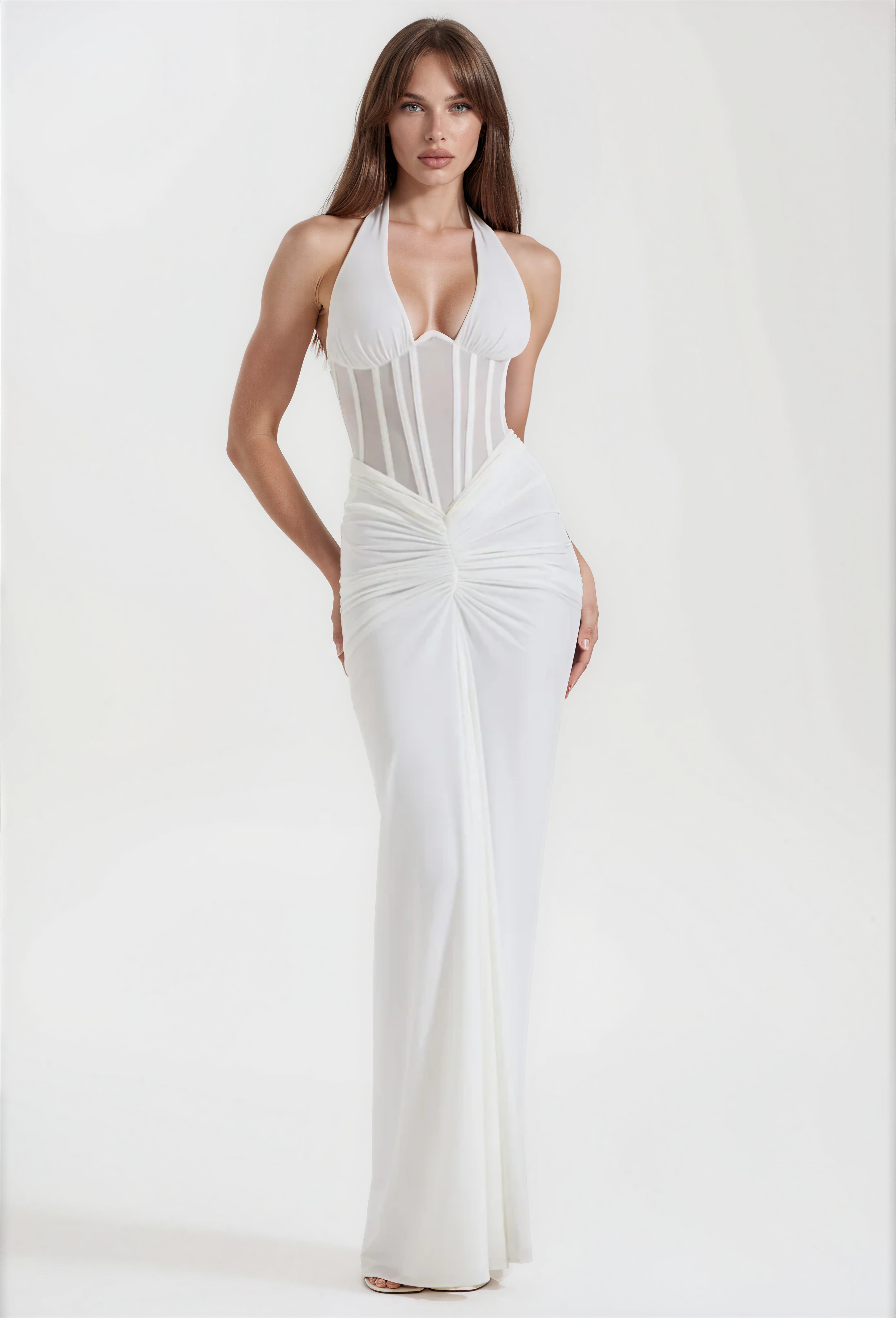 Fagelonio Halter Neck Corset Maxi Dress In White