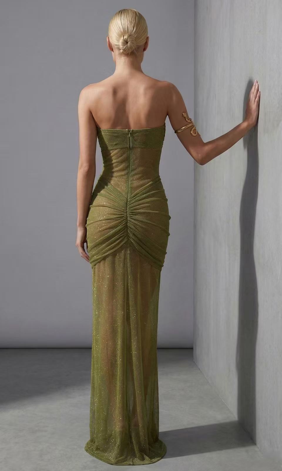 Aurora Strapless Sequin Maxi Dress In Green