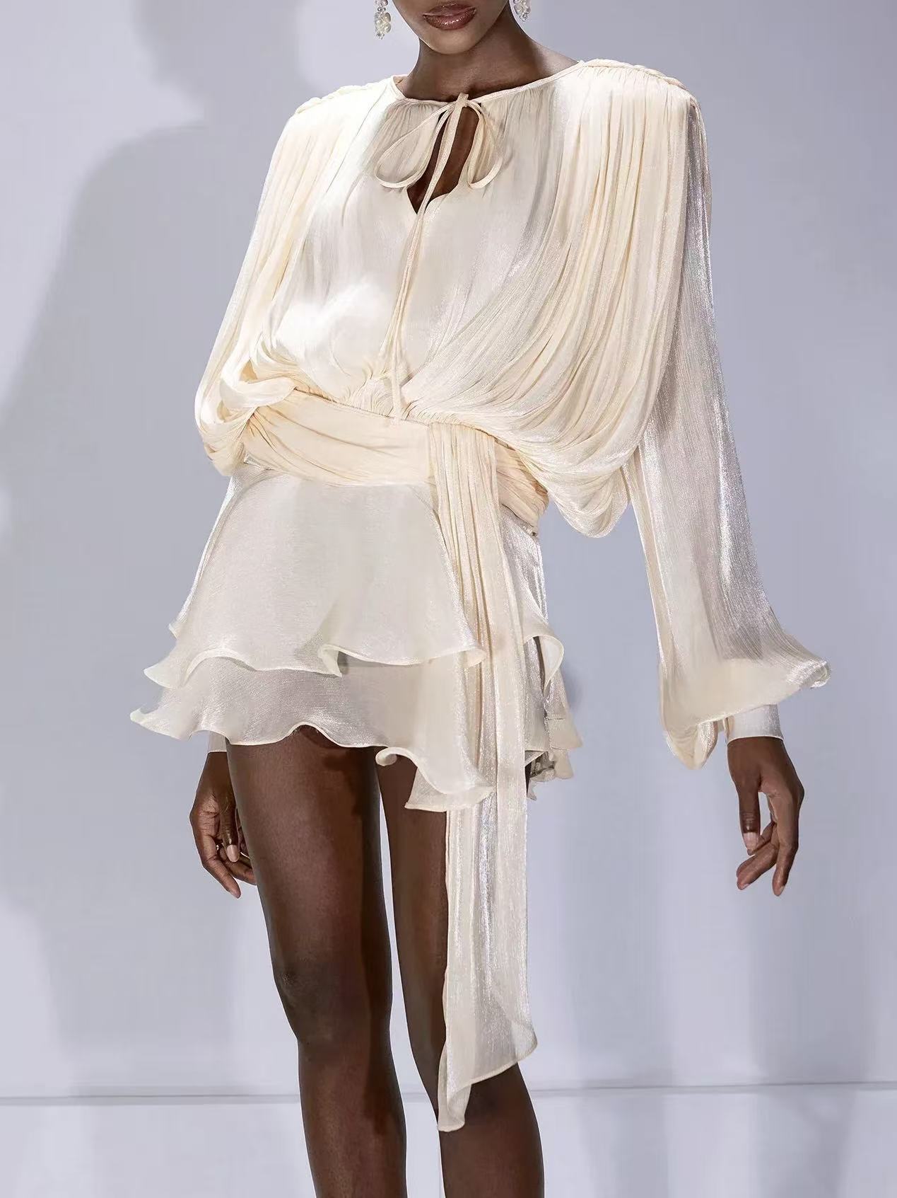 Roanna Long Sleeve Hollow Out Flounce Mini Dress