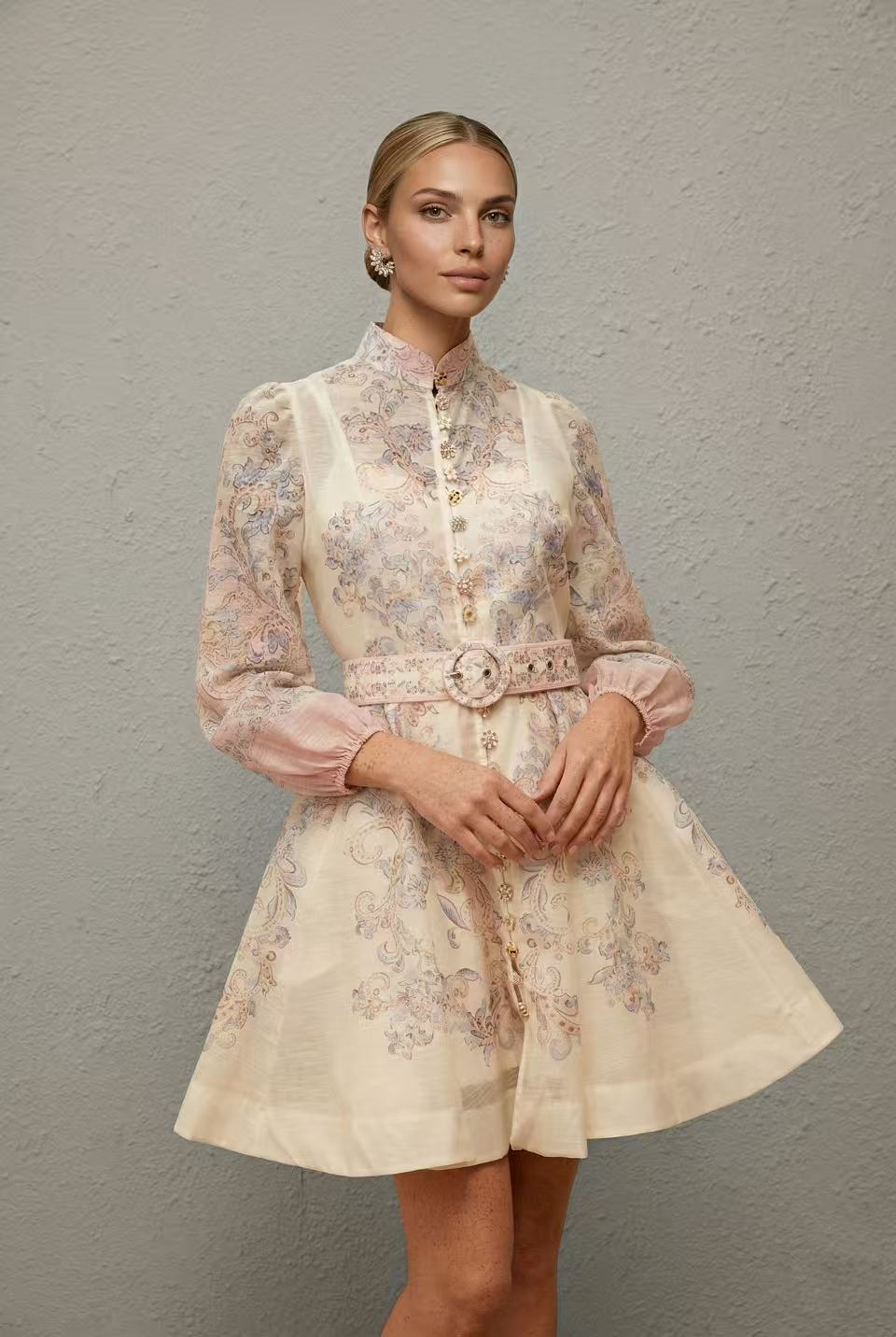Daedalus Neutral Floral Print Mini Dress