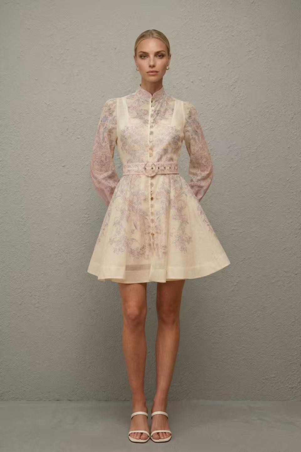 Daedalus Neutral Floral Print Mini Dress