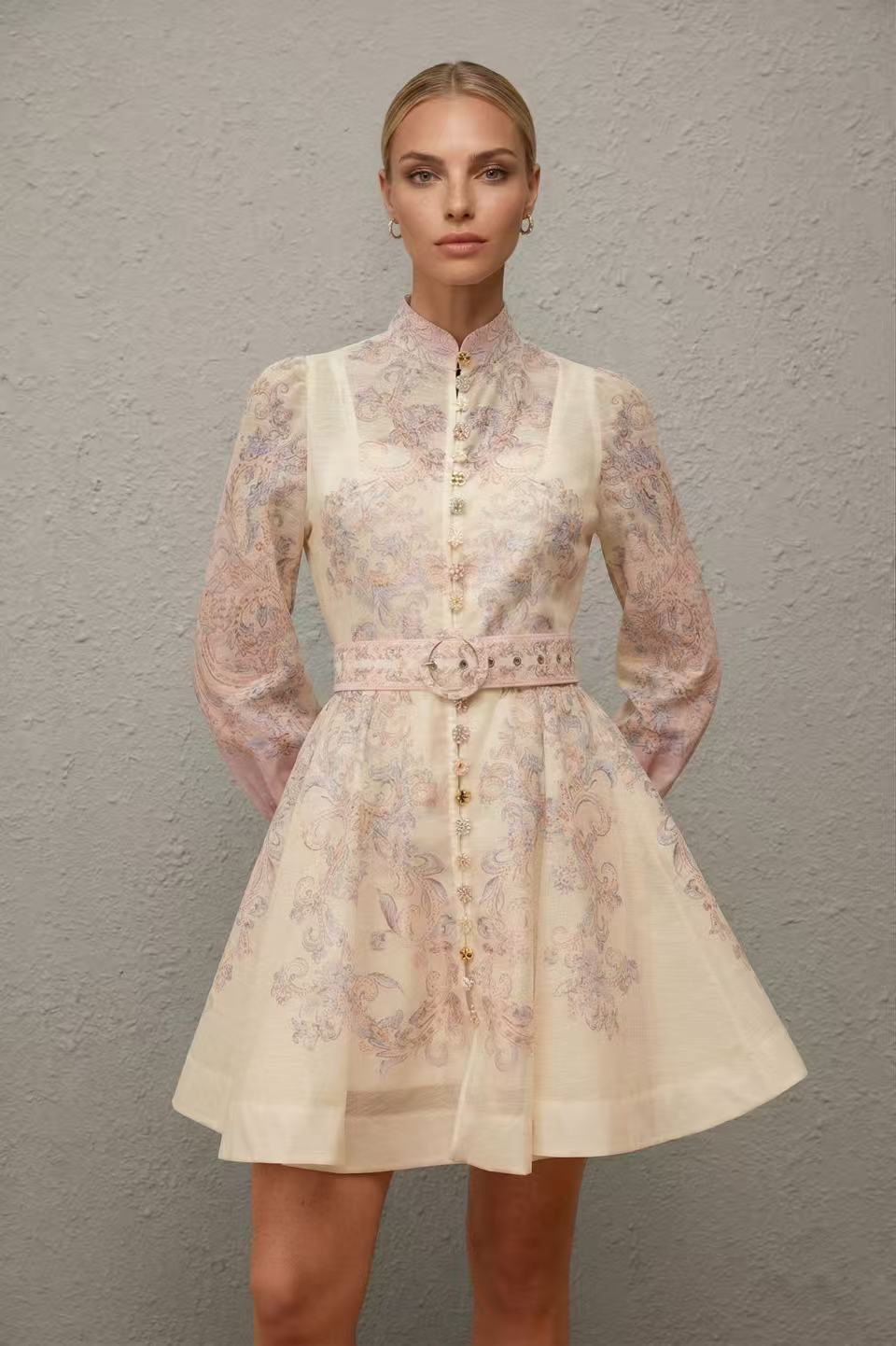 Daedalus Neutral Floral Print Mini Dress
