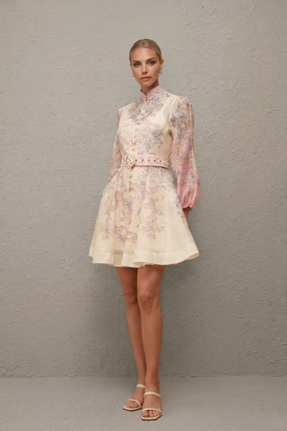 Daedalus Neutral Floral Print Mini Dress
